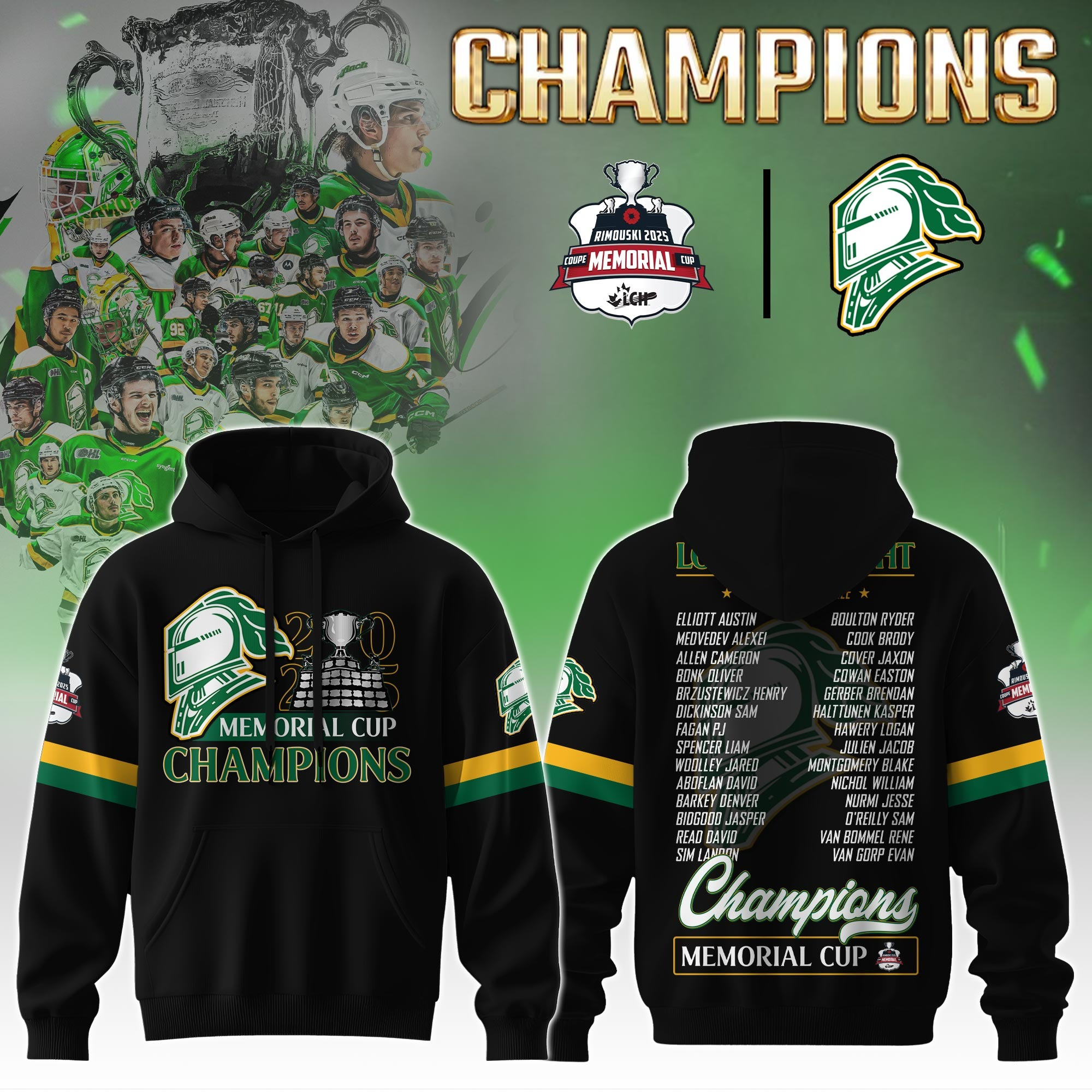 London Knights Champions Memorial Cup 2025 Hoodie Fan Merch Clothing Gift Ideas