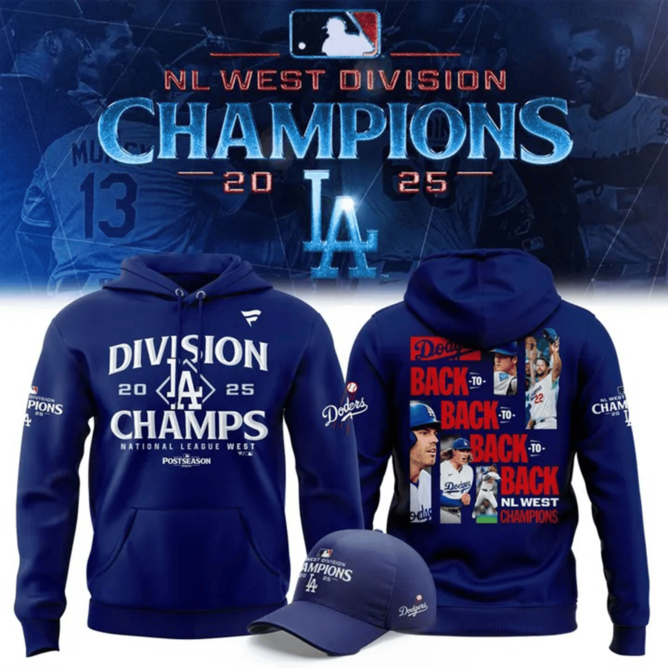 Los Angeles Dodgers Royal NL West Division Champs 2025 Hoodie Dodgers Merch Best Gift For Baseball Fans
