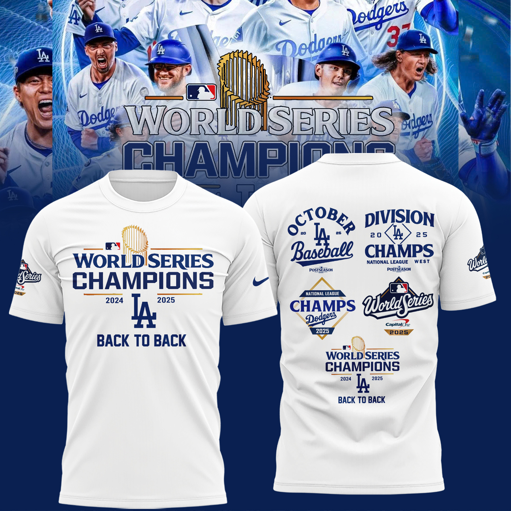 Los Angeles Dodgers World Series Champions T-Shirt Back To Back Baseball Design Gifts For Him