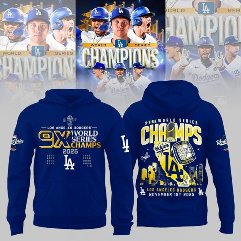 Los Angeles Dodgers World Series Hoodie 9X World Series Champions Dodgers Apparel Best Gift For Baseball Fans