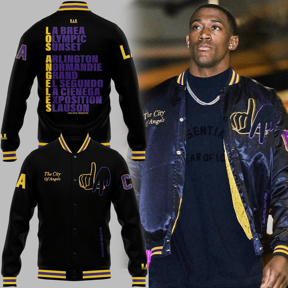 Los Angeles Lakers City Of Angels Varsity Jacket Los Angeles Lakers Merch Best Gifts For Dad