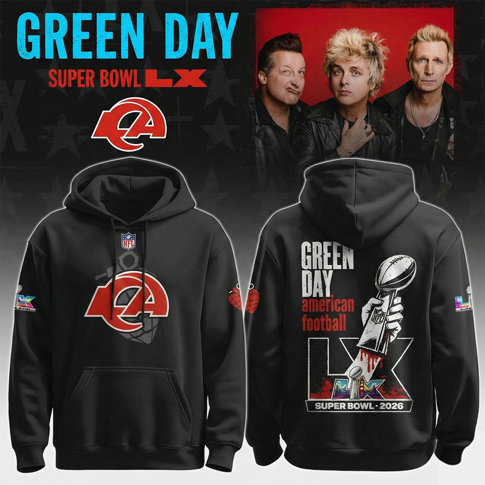 Los Angeles Rams Merch Green Day Super Bowl LX Punk Show Hoodie Los Angeles Rams Apparel Football Fans Gifts