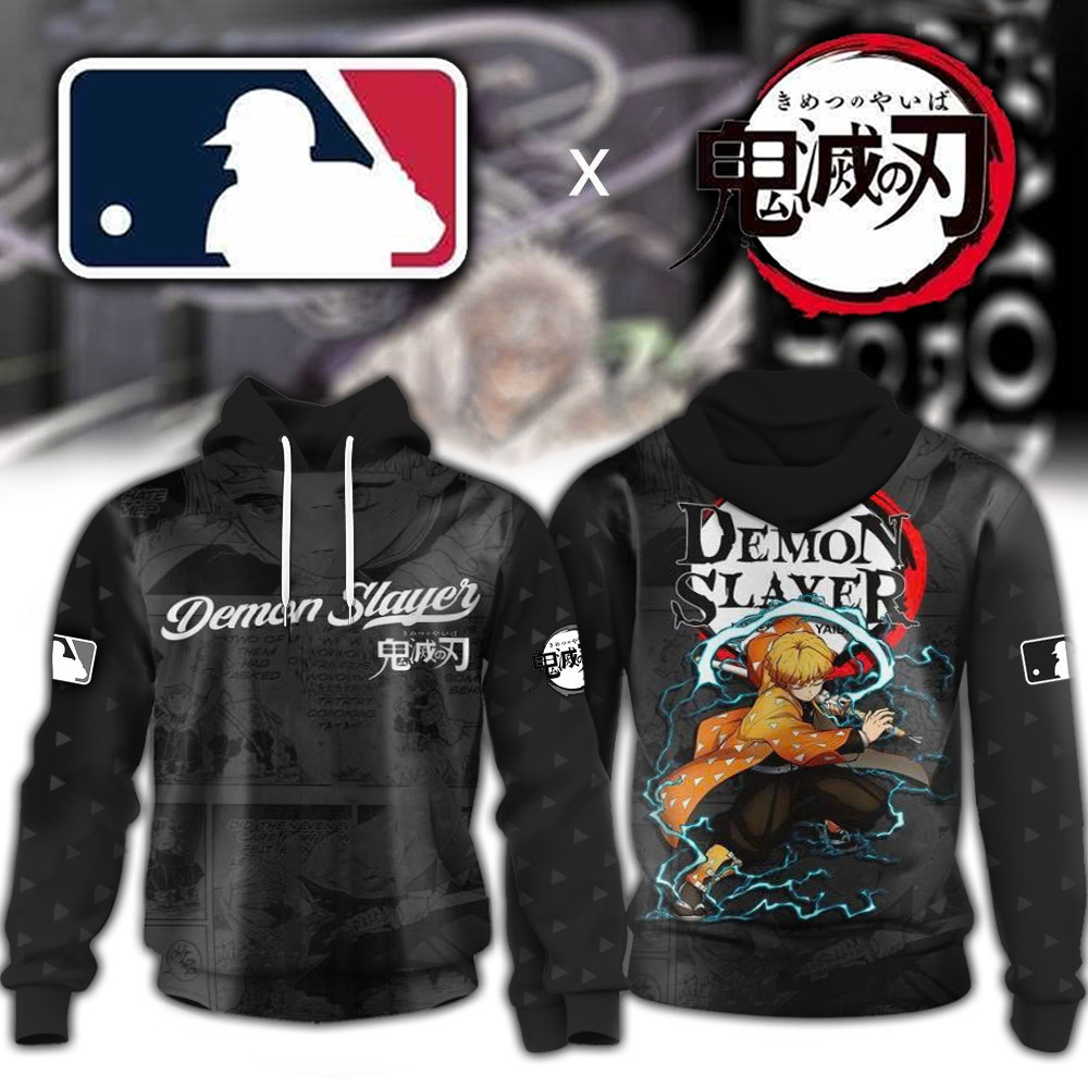 MLB x Demon Slayer Merch Hoodie Zenitsu Demon Slayer Merch Presents For Basketball Fans