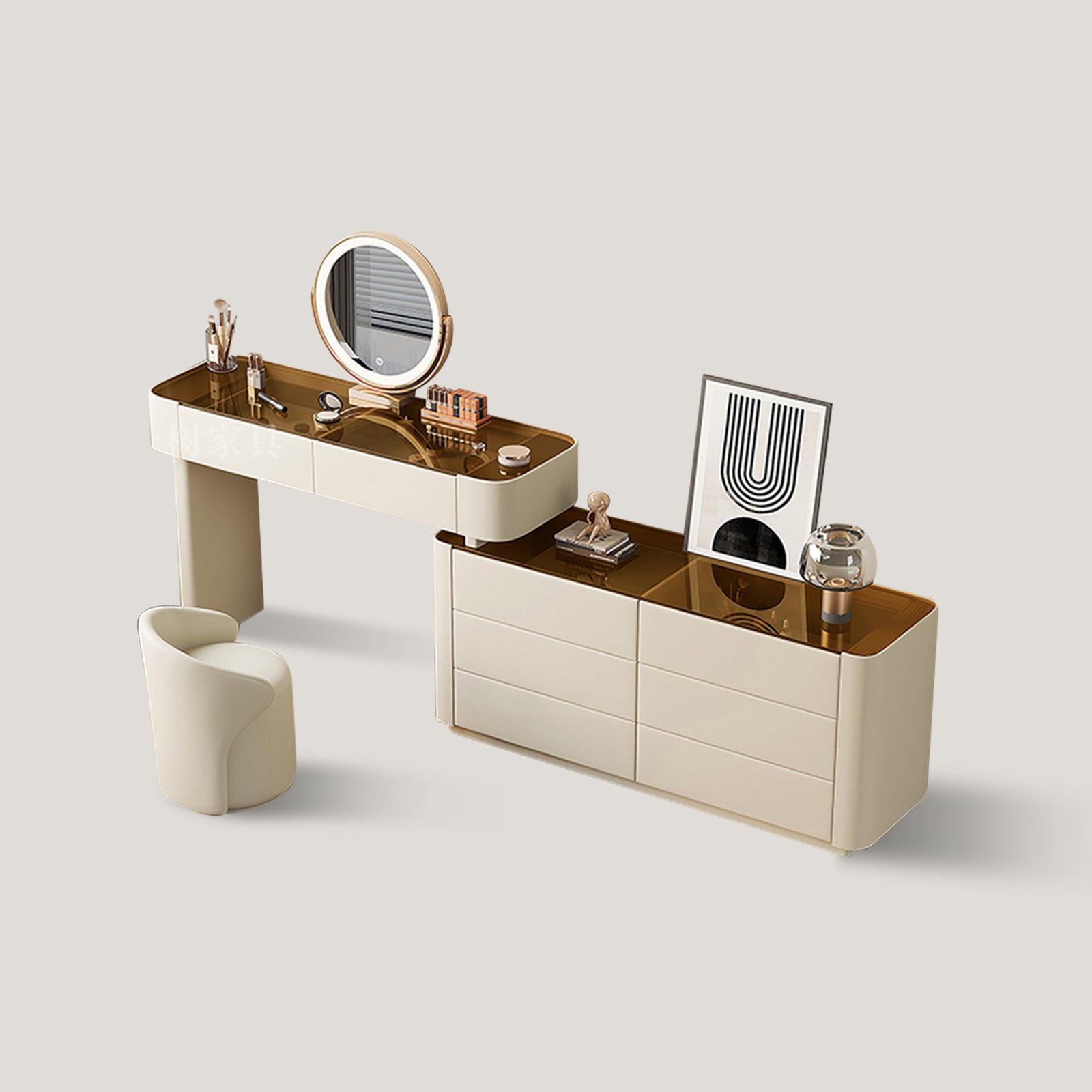 Makeup Vanity Desk with Drawers Glass Dressing Table Set