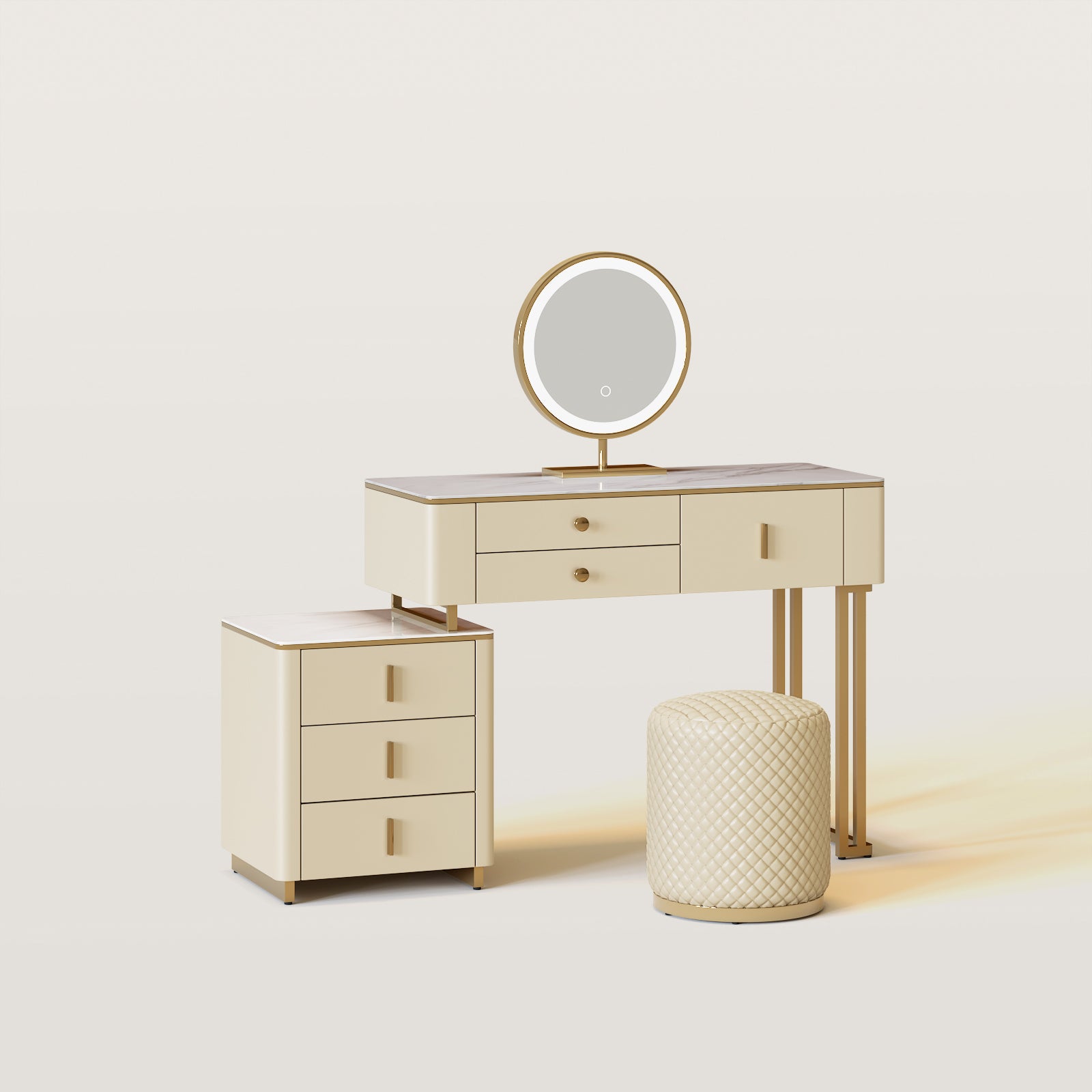 Makeup Vanity Table with 6 Solid Wood Drawers Set