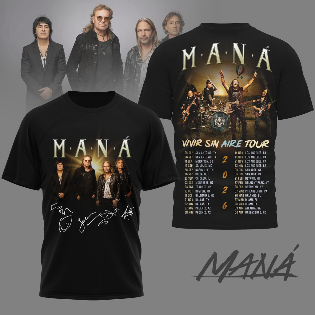 Mana Band Vivir Sin Aire Tour Black T-Shirt Best Gift For Music Fans