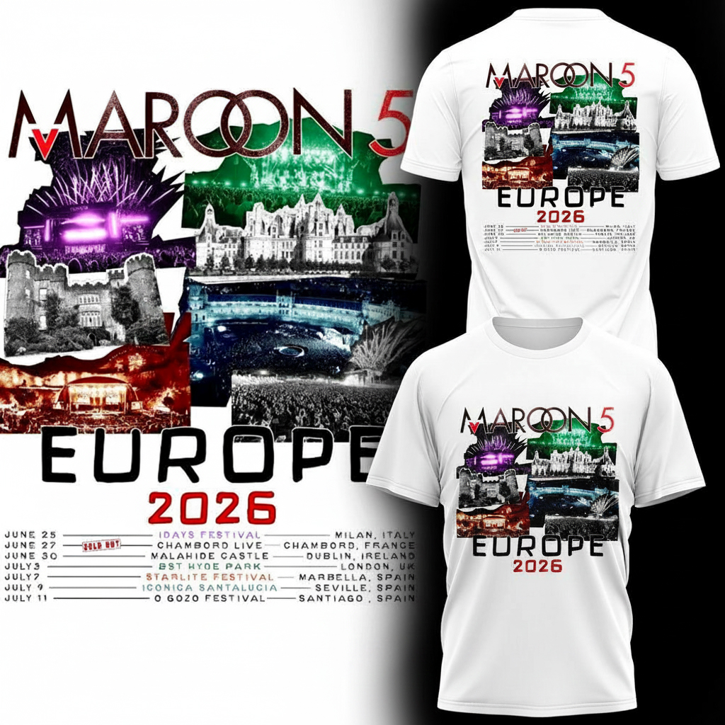 Maroon 5 Europe Tour 2026 T-Shirt Maroon 5 Merch Best Gift For Pop Music Fans