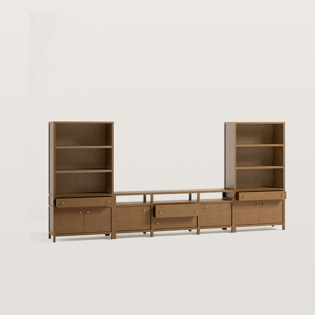 Media Console and 2 Storage Bookcases Set with Drawers