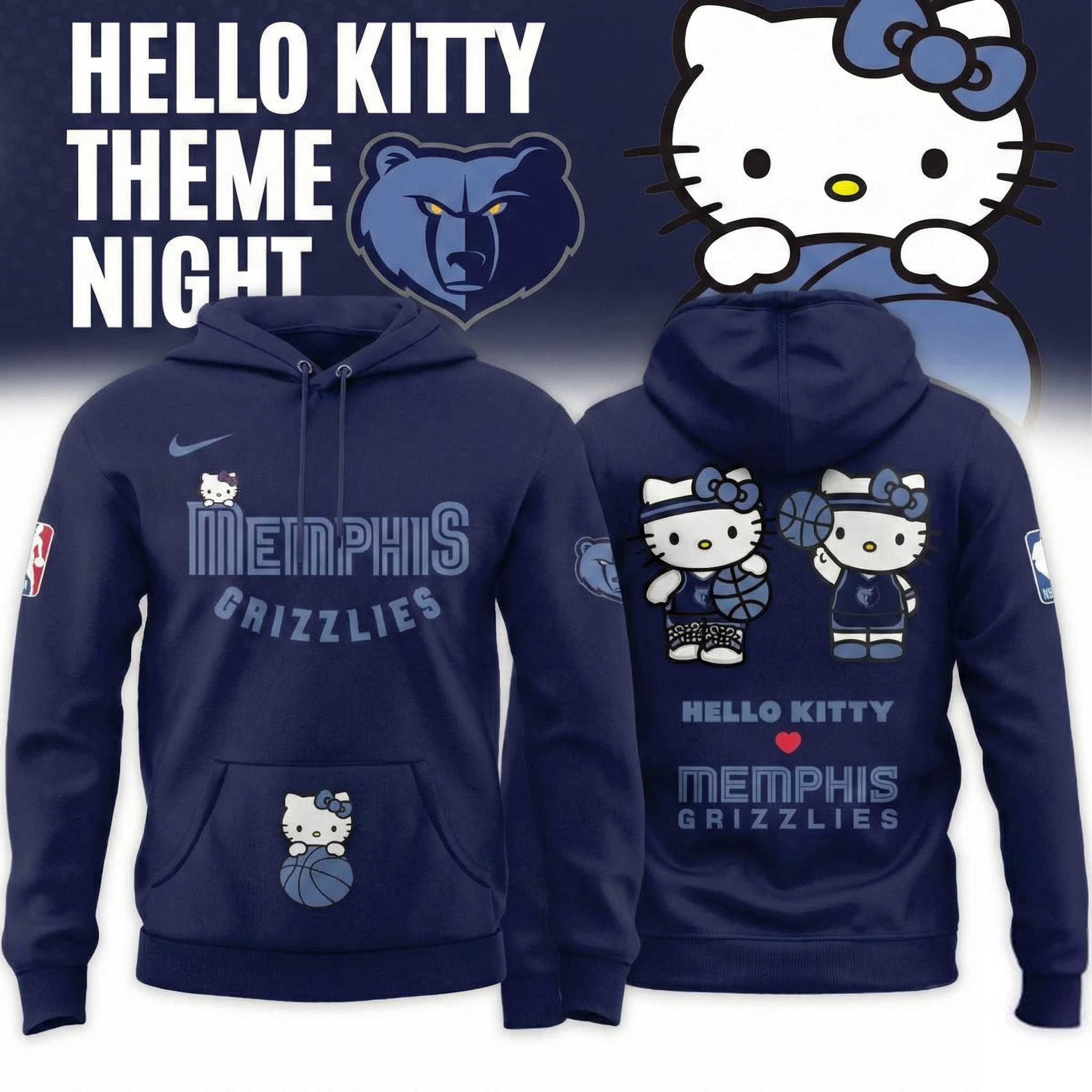 Memphis Grizzlies x Hello Kitty Night 2026 NBA Hoodie Grizzlies Apparel Best Gift For NBA Fans
