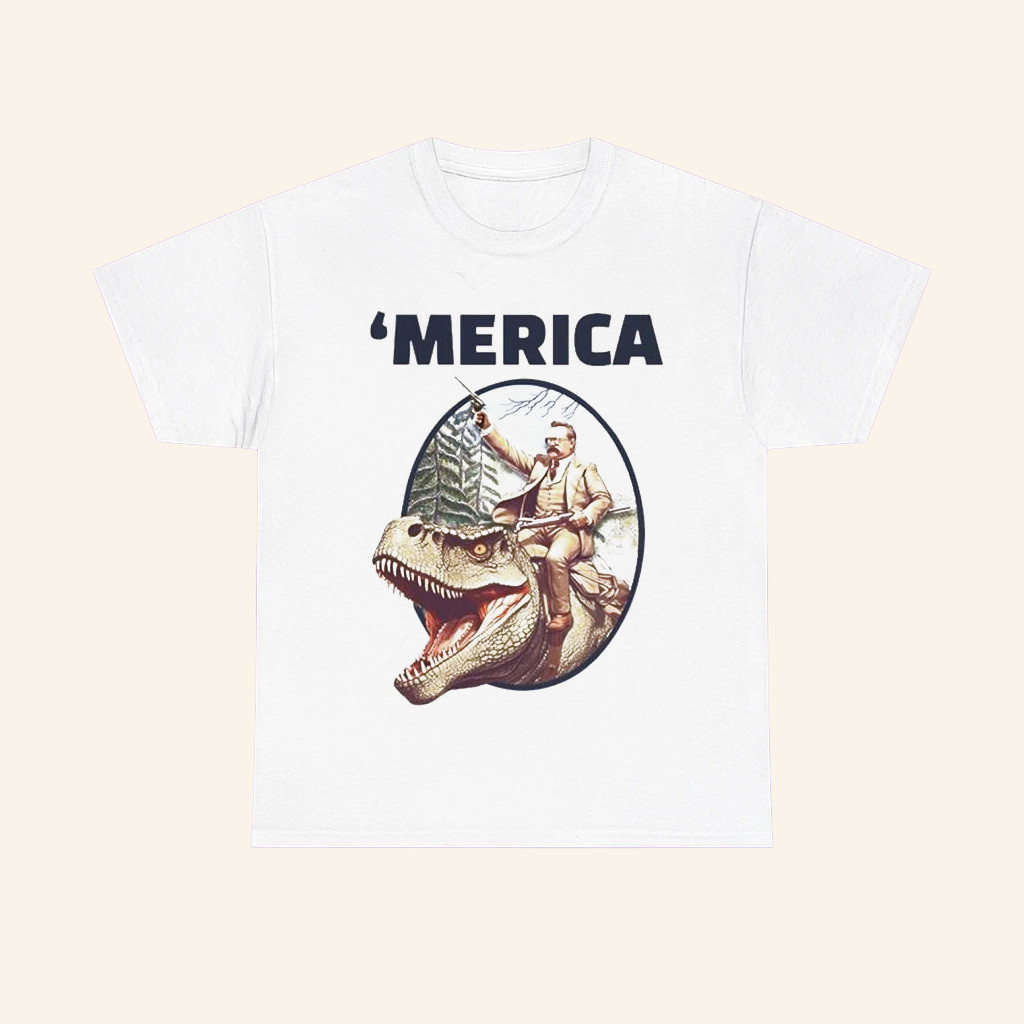 Merica Chris Long Teddy Roosevelt Allosaurus T Shirt Funny Shirt For Husband