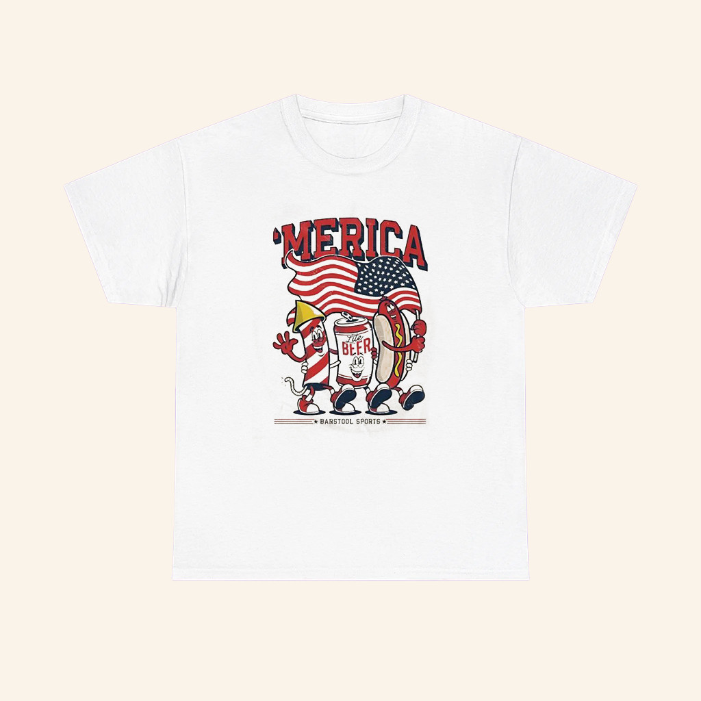 Merica Lite Beer Hot Dog Firework 4Th Of July T Shirt Independence Day Gift For Him
