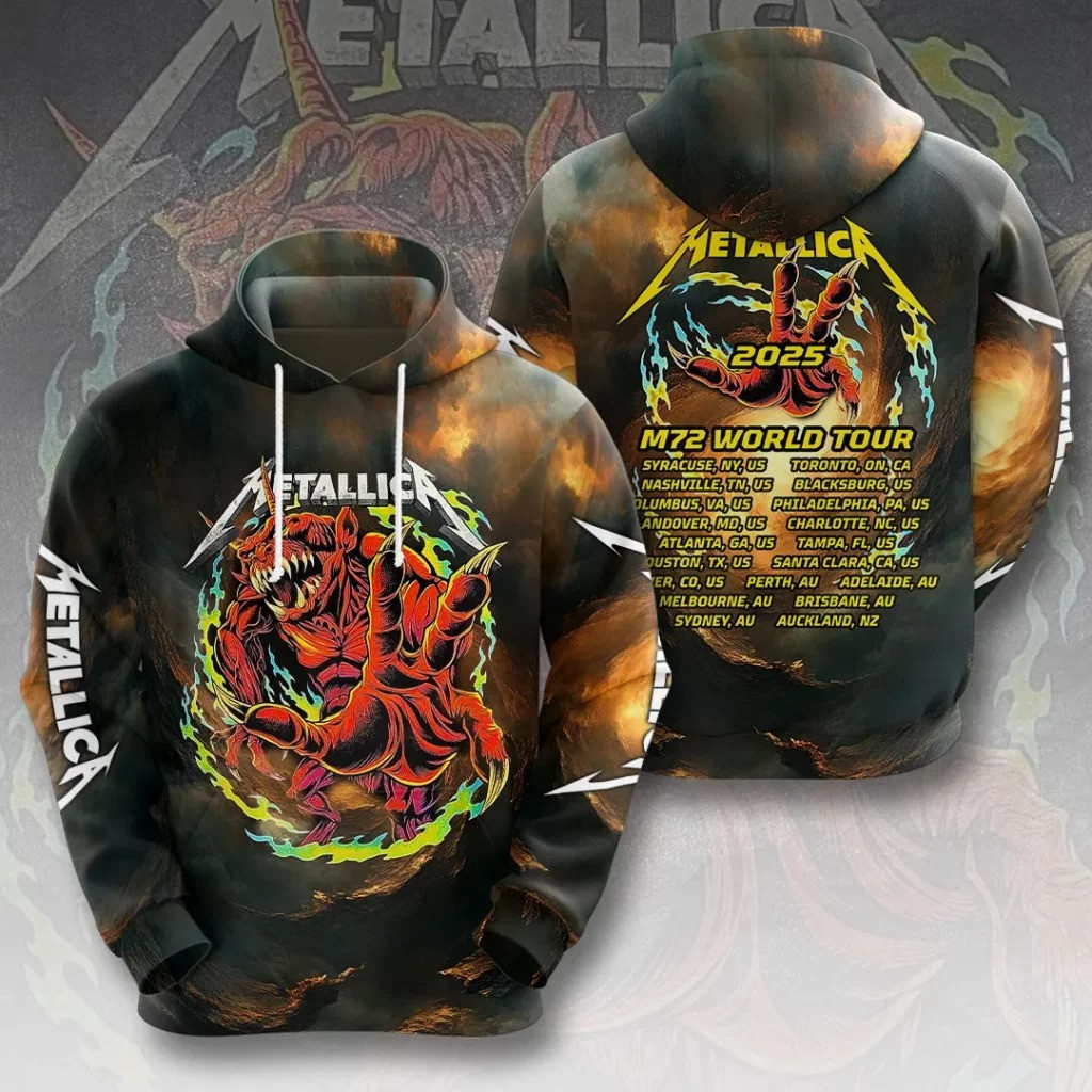Metallica M72 World Tour 2025 Merch Hoodie Men's Cool Gifts For Metallica Fans