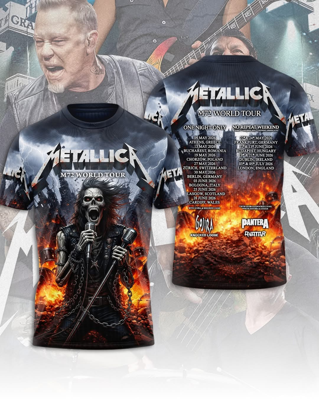 Metallica M72 World Tour T-Shirt One Night Only No Repeat Weekend Best Gift For Music Fans