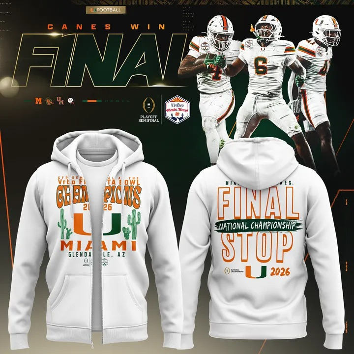 Miami Hurricanes College Football Playoff 2026 Fiesta Bowl Champions Hometown Pride Zip Hoodie Hurricanes Apparel