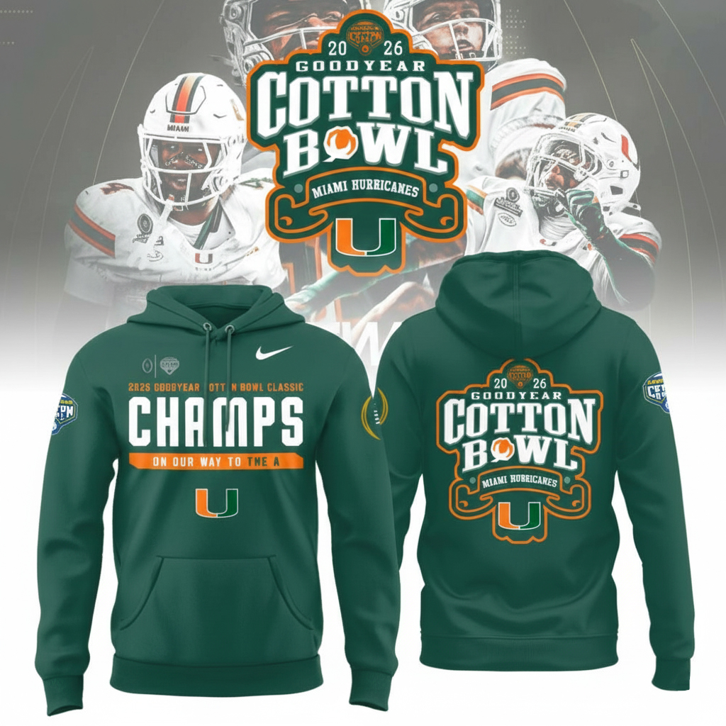 Miami Hurricanes Cotton Bowl Champions 2026 Hoodie Canes Merch Best Gift For College Football Fans