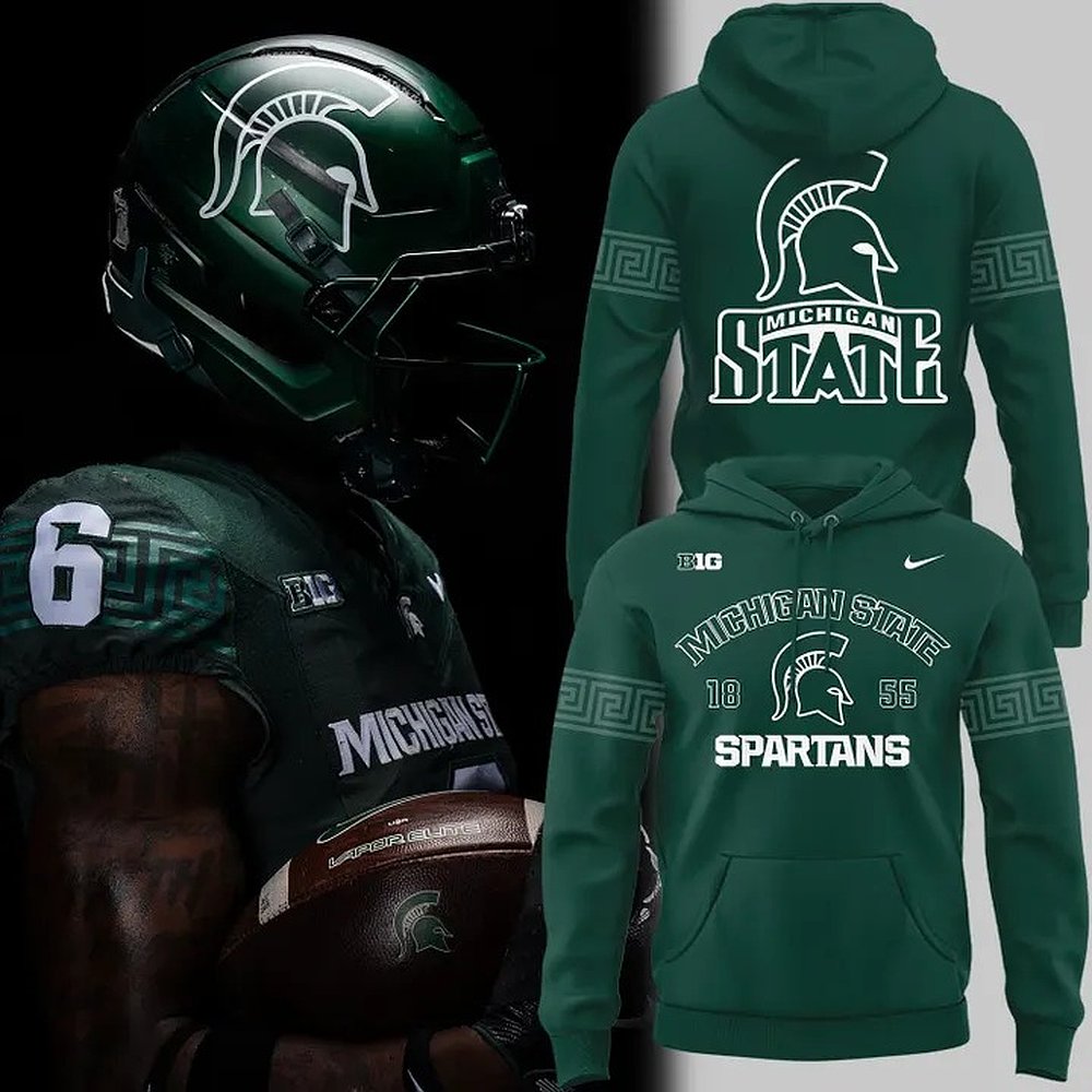 Michigan State Spartans Helmet Logo EST 1855 Uniform Hoodie College Sports Apparel Best Gift For Fans