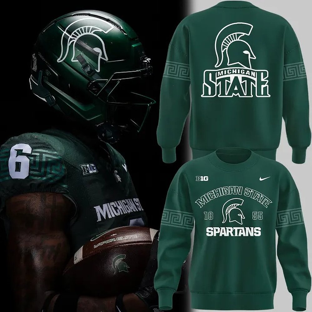 Michigan State Spartans Helmet Logo EST 1855 Uniform Sweatshirt College Sports Apparel Best Gift For Spartans Fans