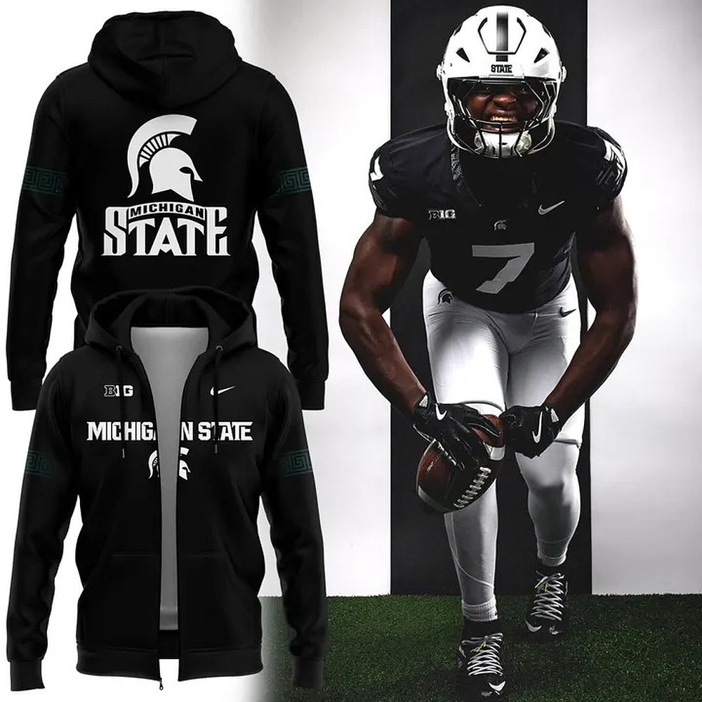 Michigan State Spartans Wordmark Alternate Uniform Zip Hoodie College Sports Apparel Best Gift For Spartans Fans