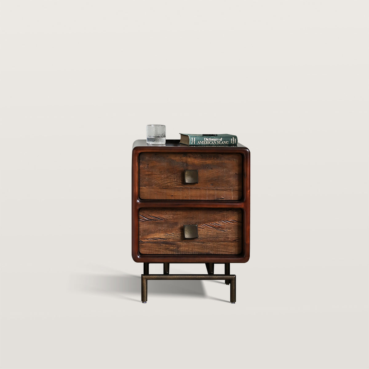 Mid Ancient Style Nightstand 2 Drawer Bedside Table