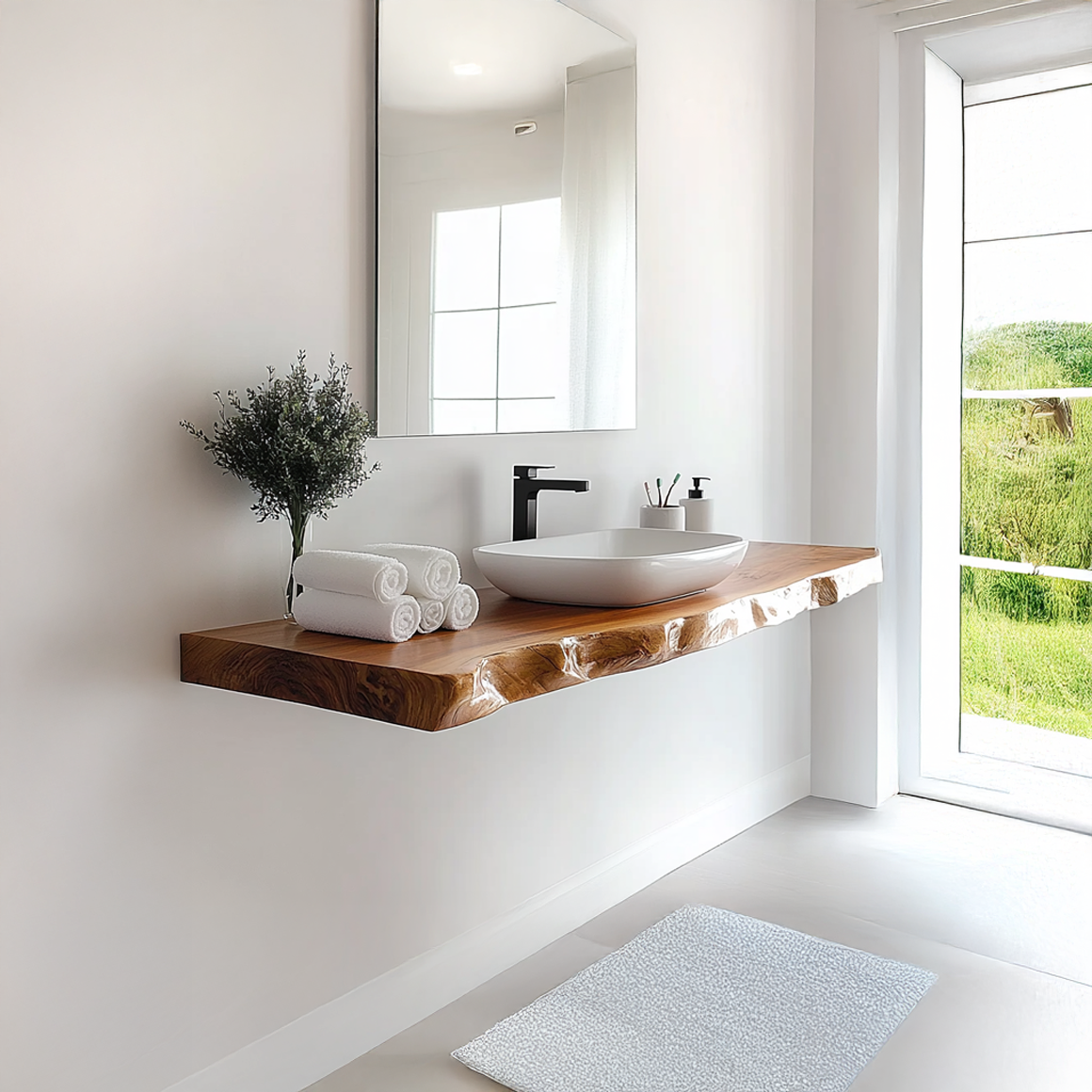 Mid Century Bathroom Vanity Shelf Live Edge Wood Bathroom Display SINLSABRV230