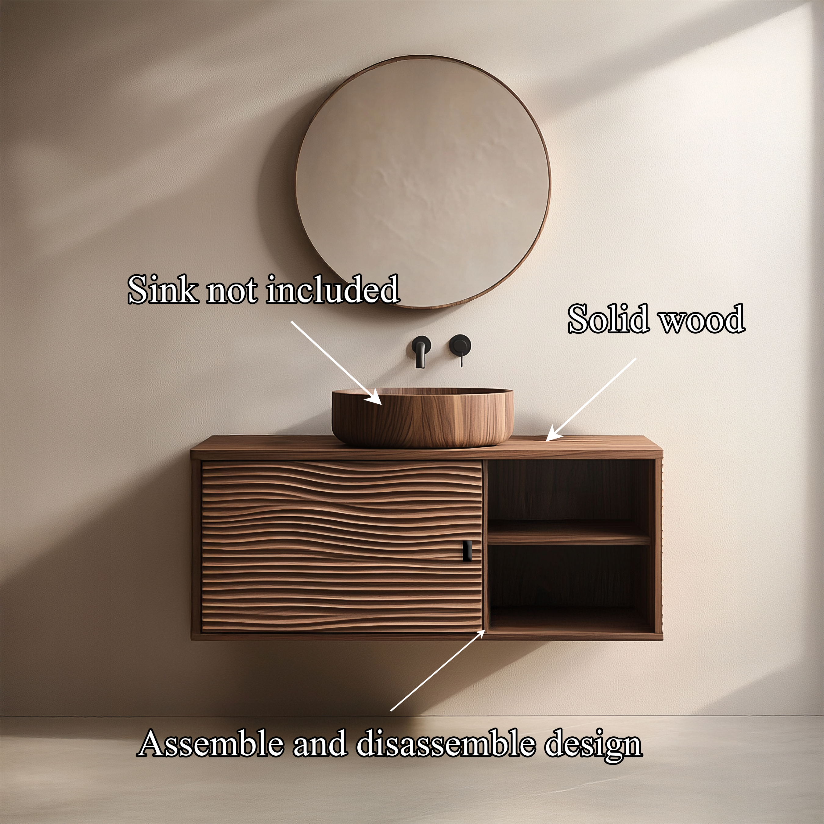 Mid Century Cabinet Bathroom Vanity Floating Wood Bathroom SINLSABRV237