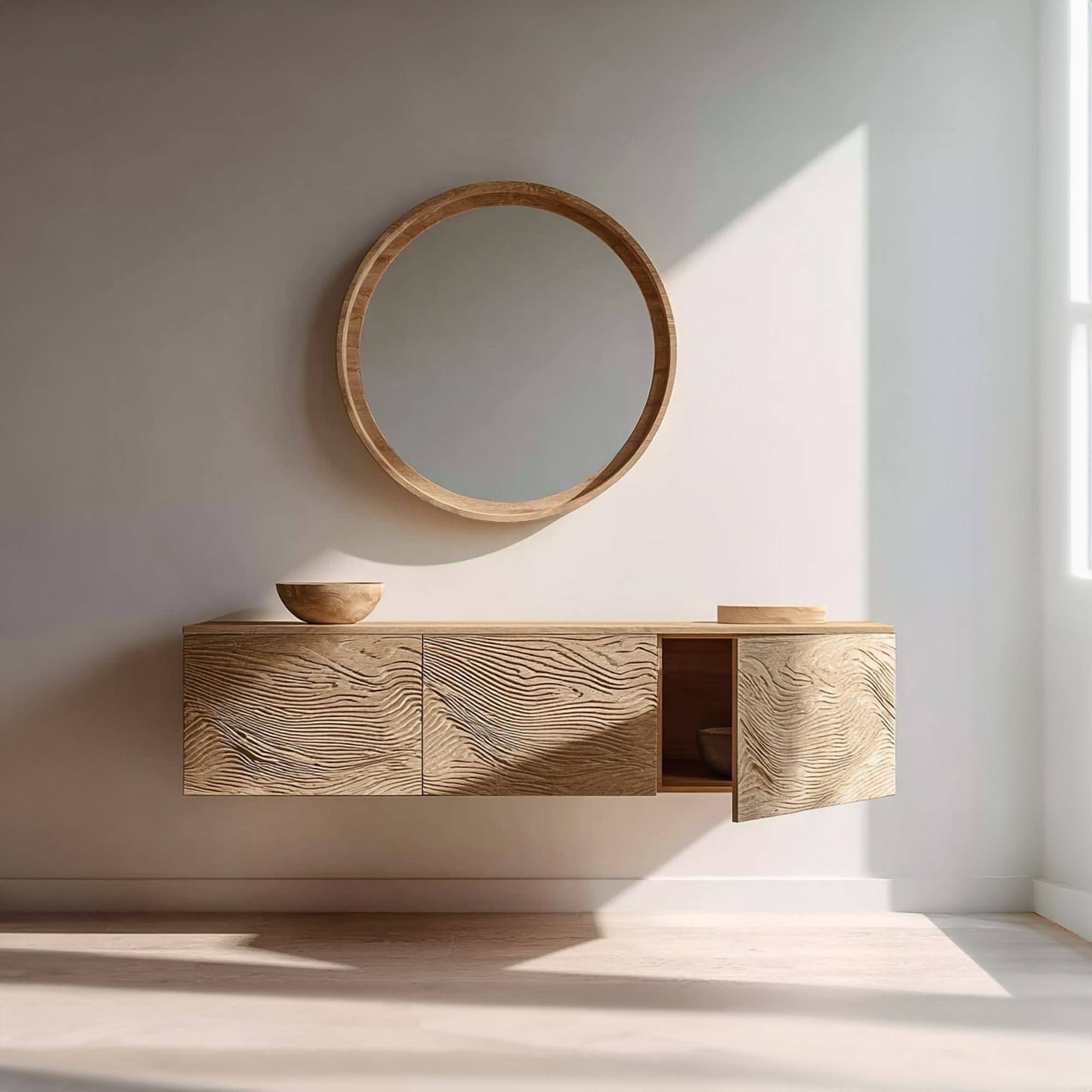 Mid Century Cabinet Vanity Bathroom Decor Floating Wood Cabinet SINLKIBRV152