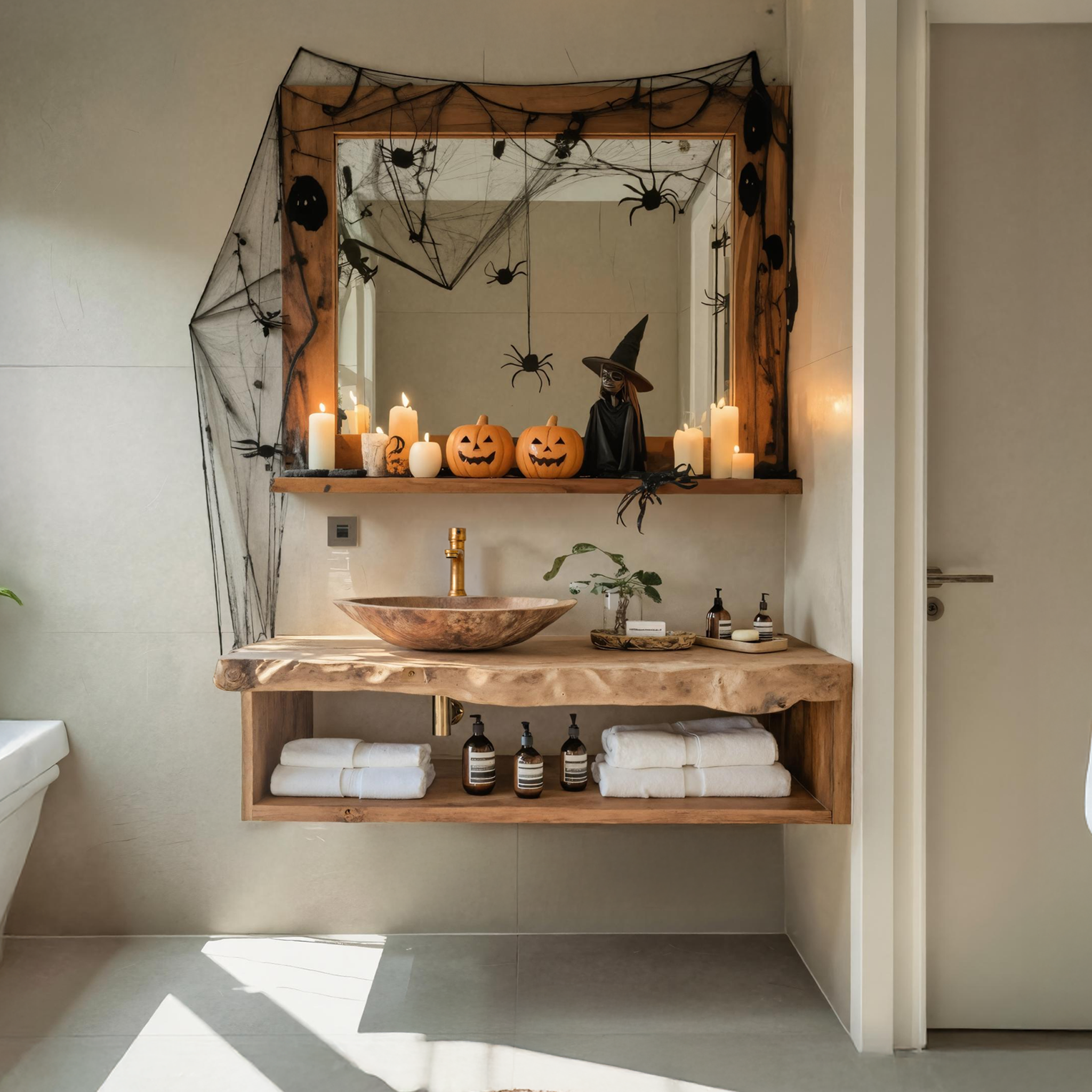 Mid Century Wooden Live Edge Bathroom Shelf For Bathroom Halloween Decor SILDTTRHBS001