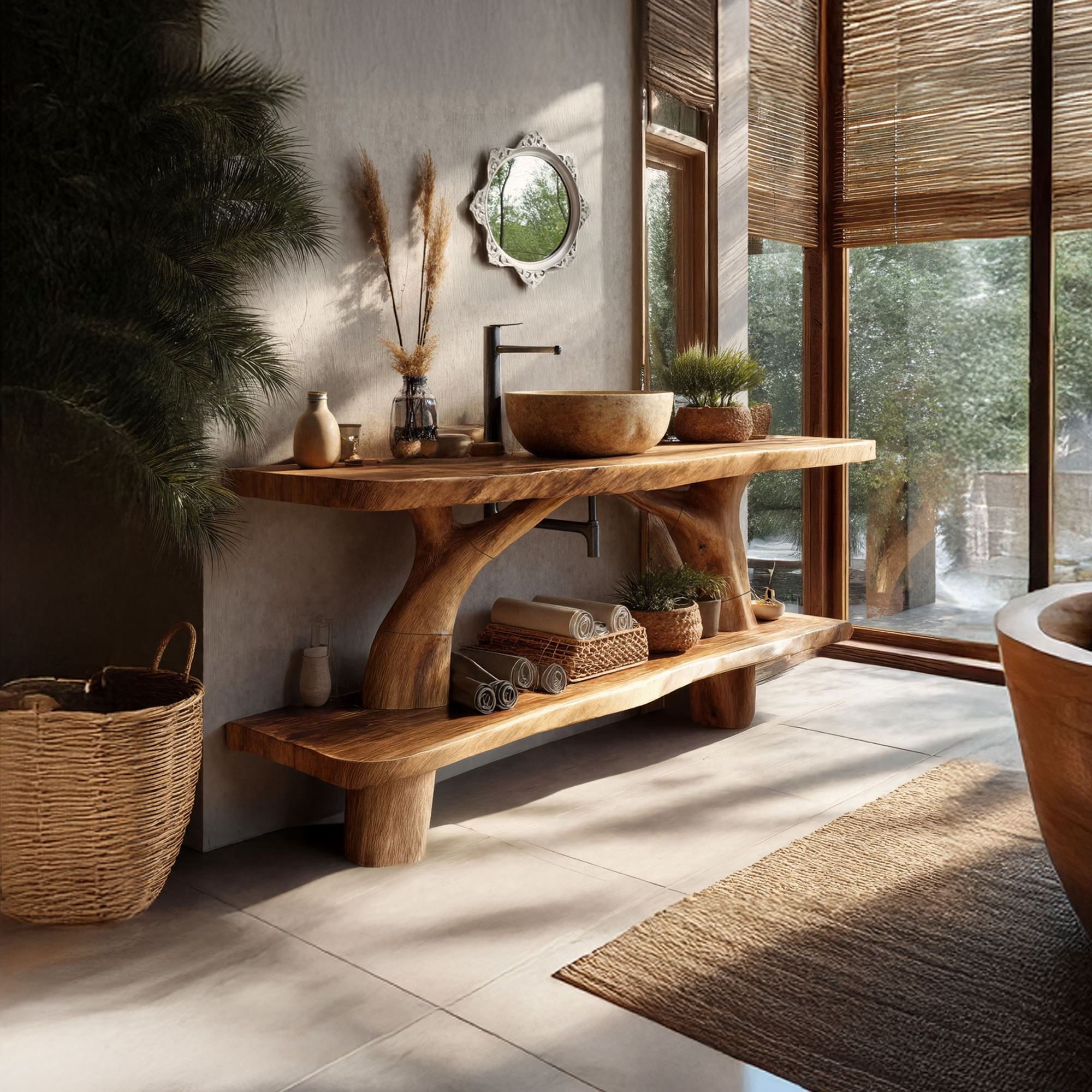 Mid Century Wooden Live Edge Bathroom Vanity For Apartment Living Room SILDTTRBRV090