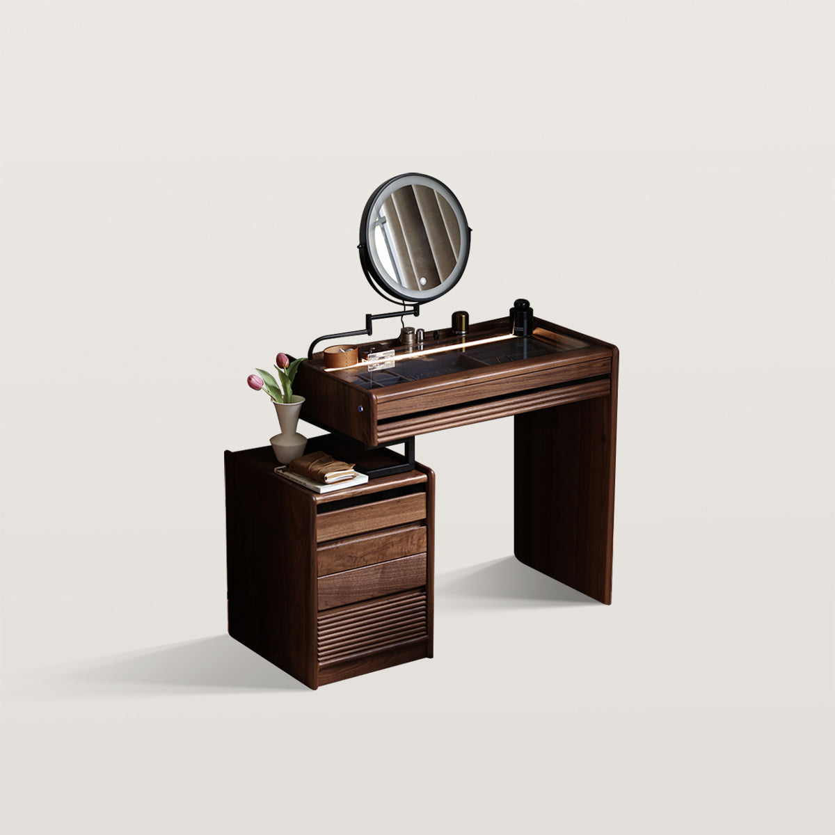 Mid-century Makeup Vanity with Integrated Storage Chest Set