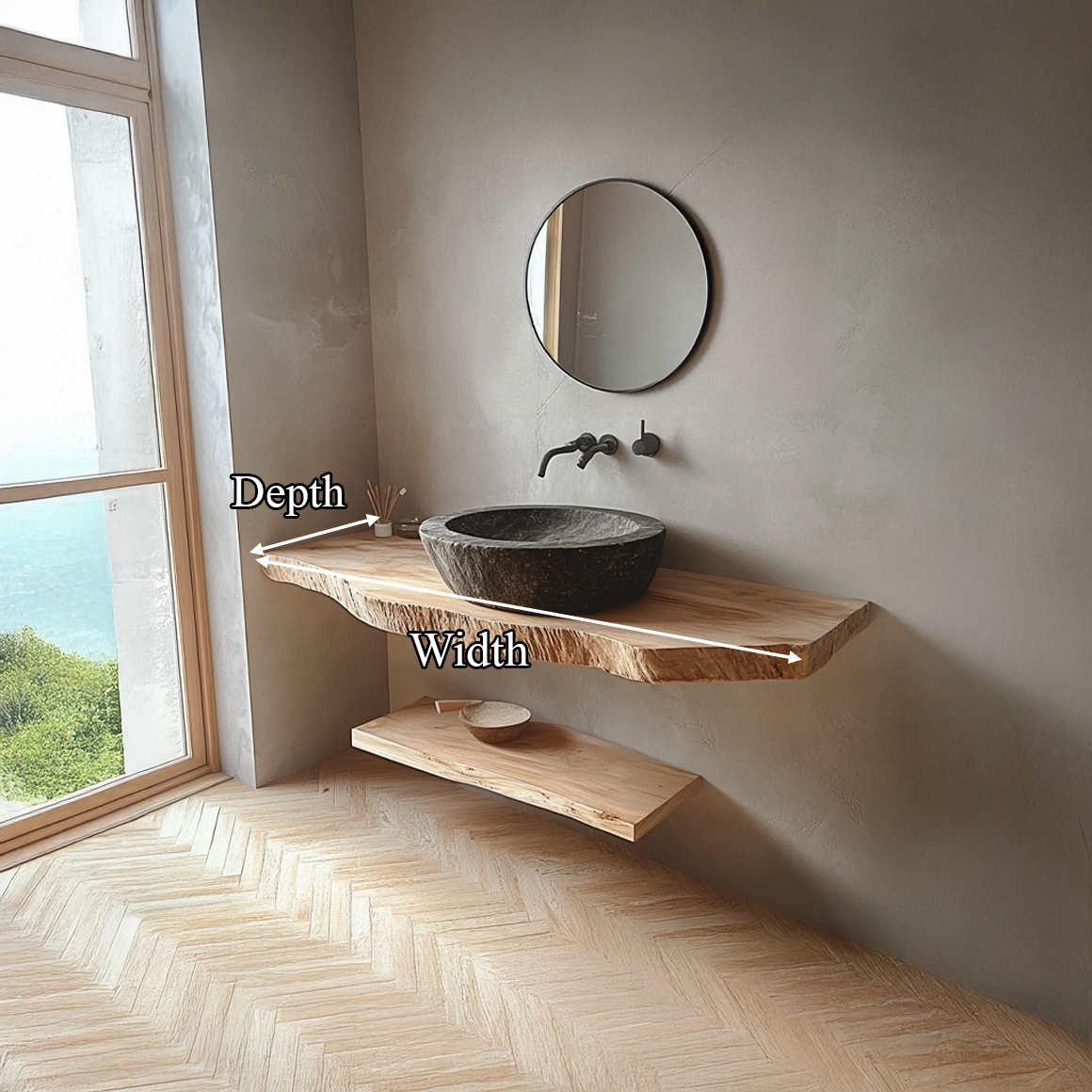 Midcentury Floating Shelf Double Vanity Washroom SINLSABRV174