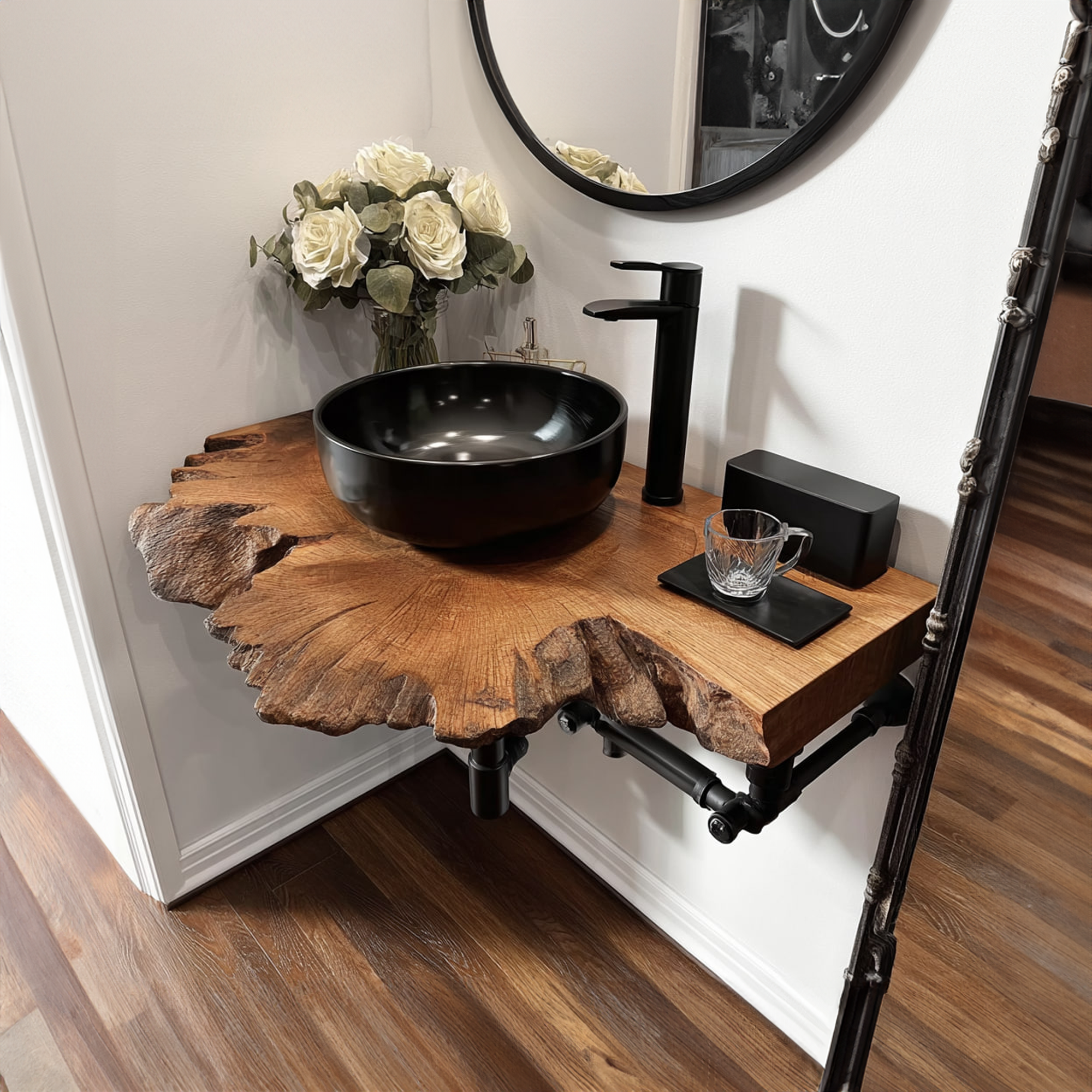 Midcentury Floating Shelf Narrow Vanity Powder Room SINLKIBRV148