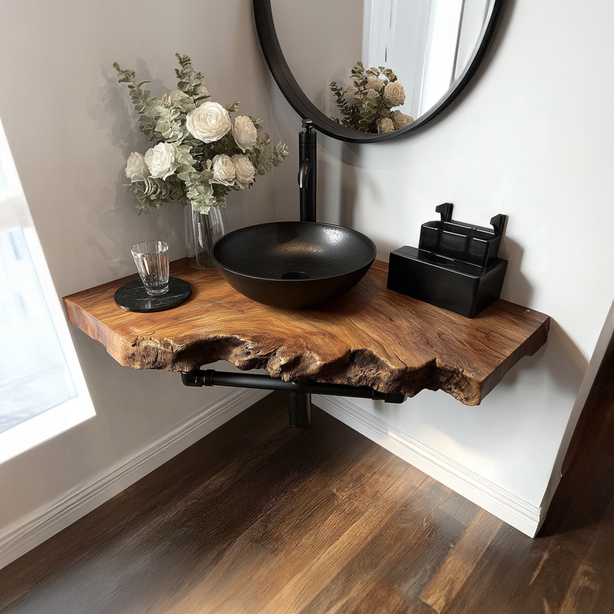 Midcentury Floating Shelf Narrow Washroom SINLKIBRV149