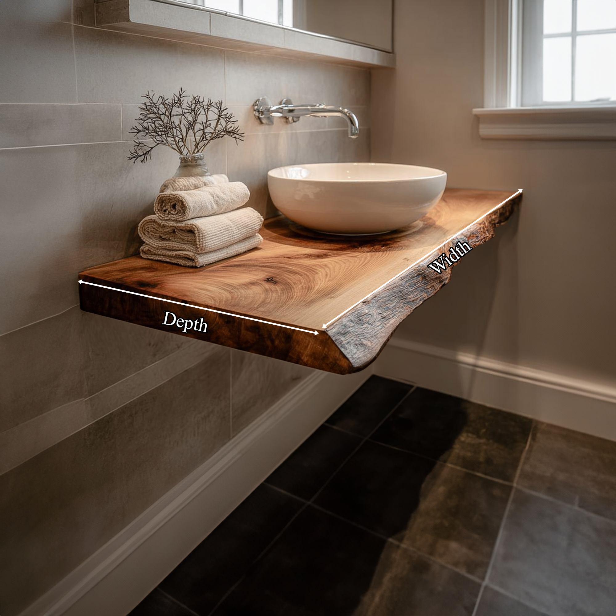 Midcentury Floating Shelf Natural Edge Bathroom SINLKIBRV167