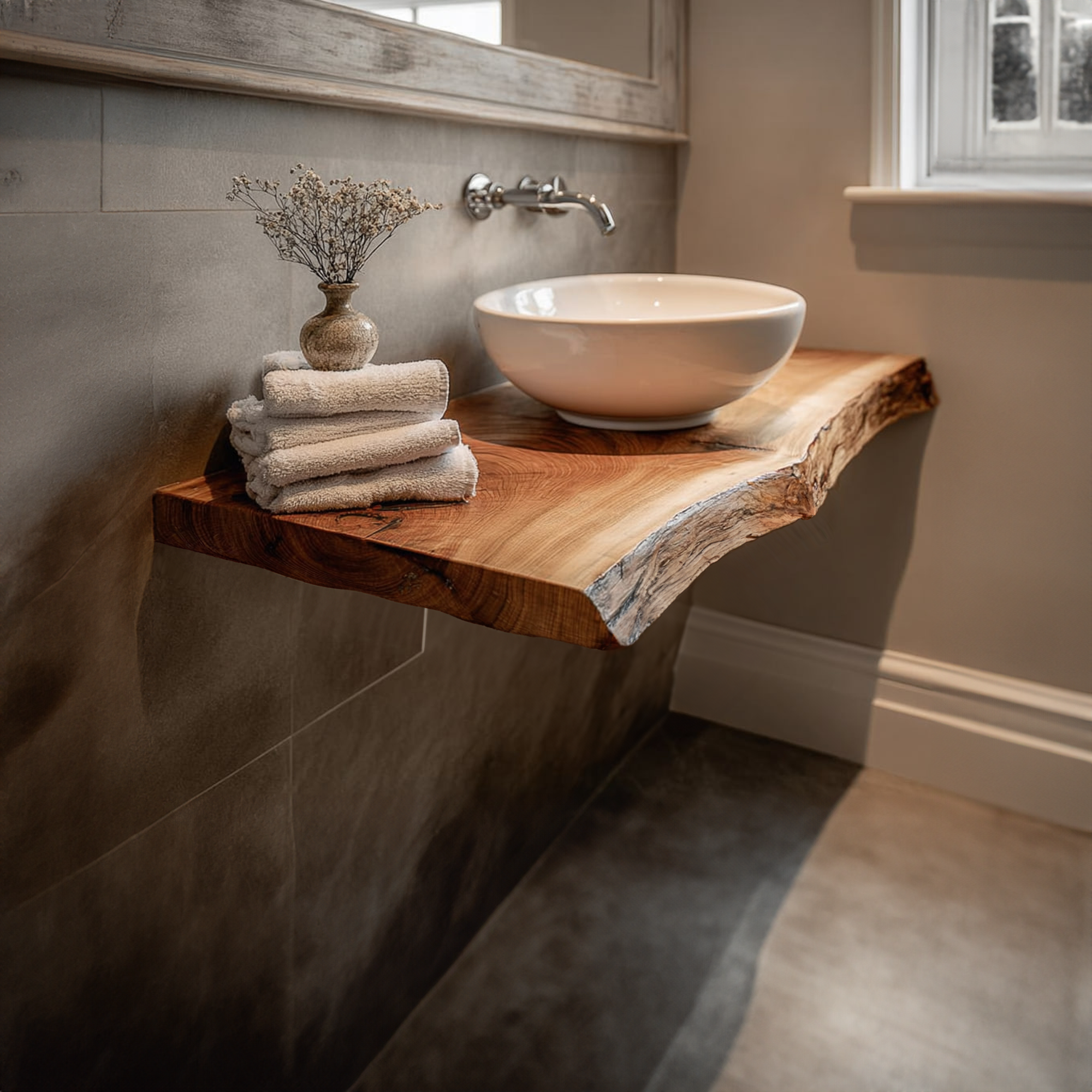 Midcentury Floating Shelf Natural Edge Powder Room SINLKIBRV169