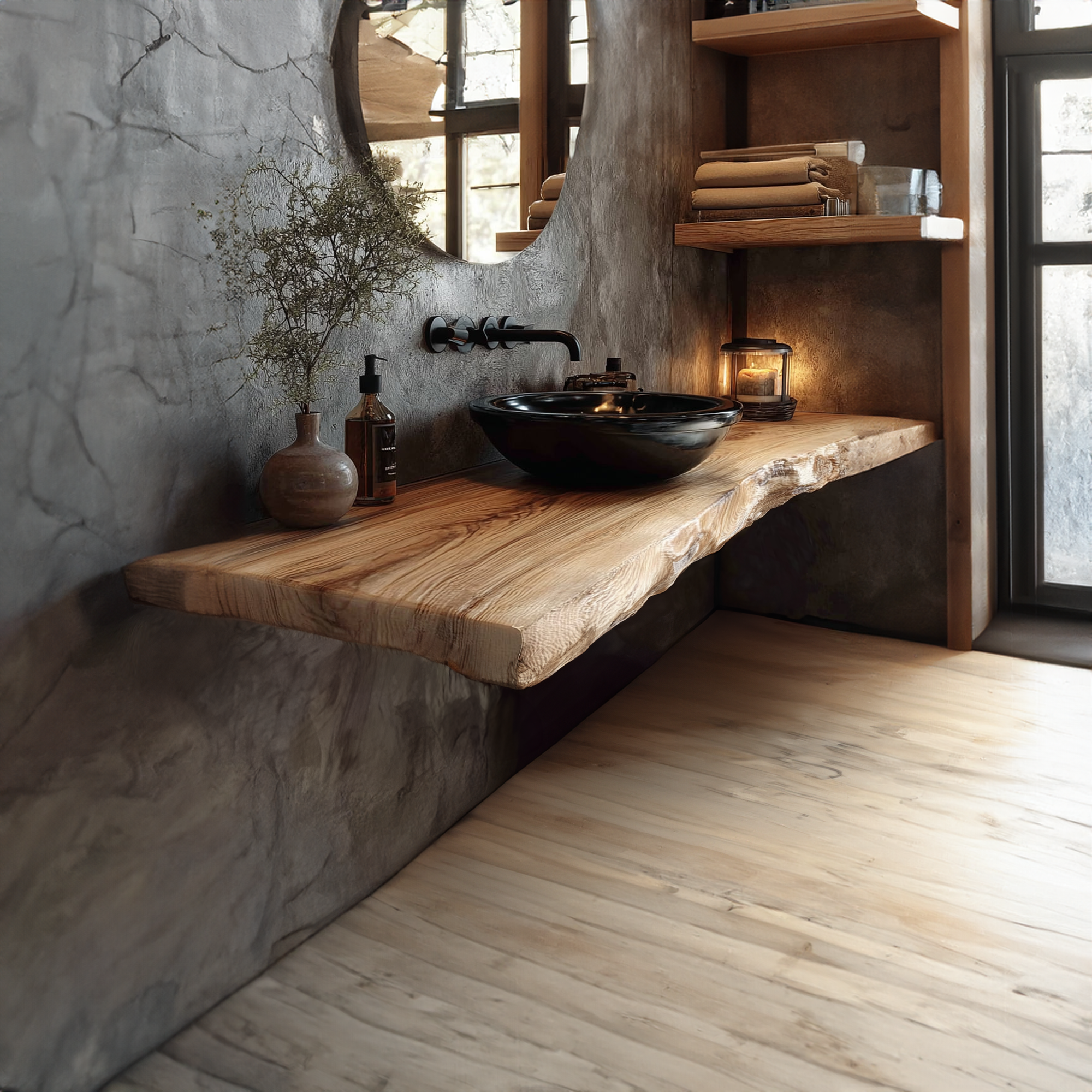 Midcentury Floating Shelf Natural Edge Vanity Bathroom SINLKIBRV161