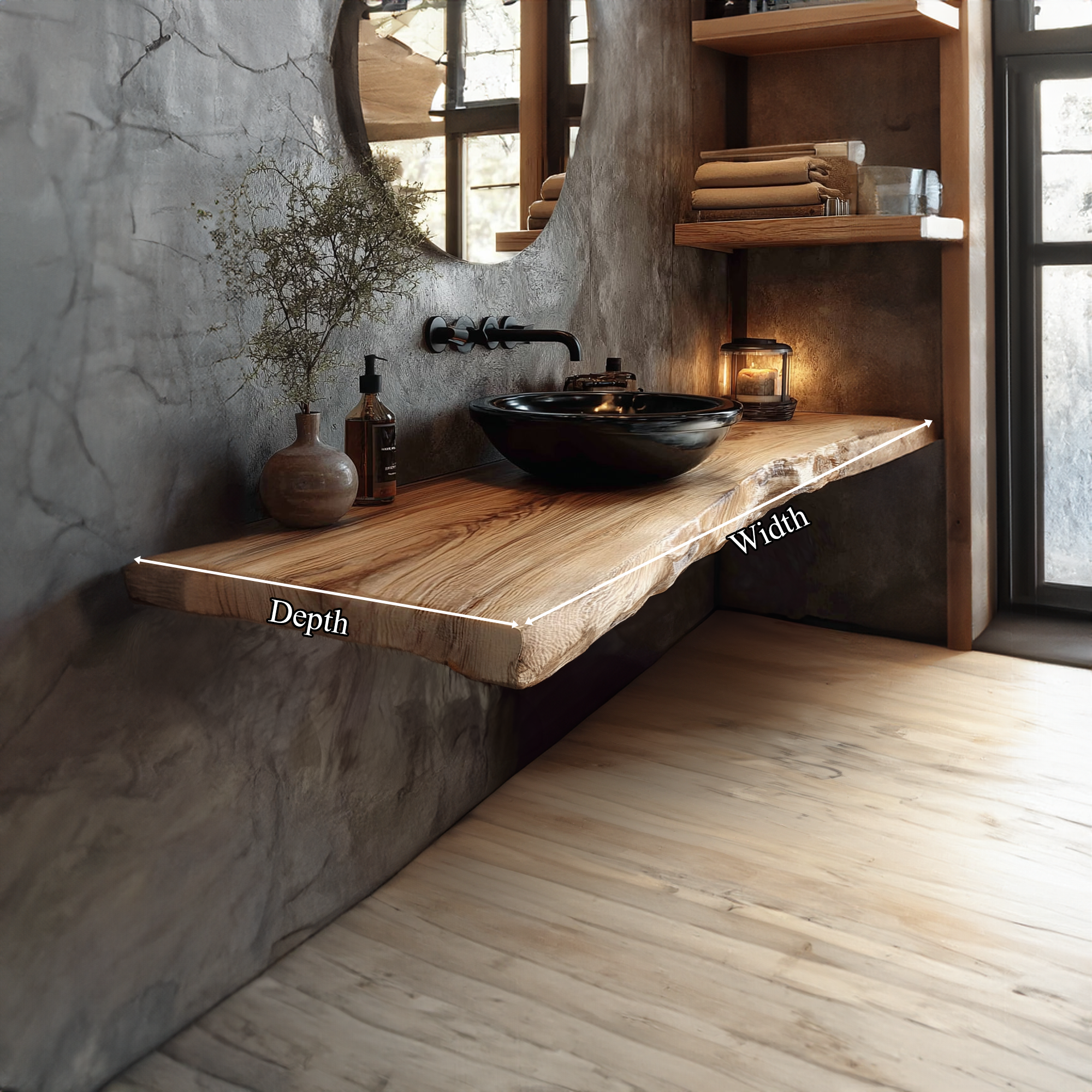 Midcentury Floating Shelf Natural Edge Vanity Bathroom SINLKIBRV161