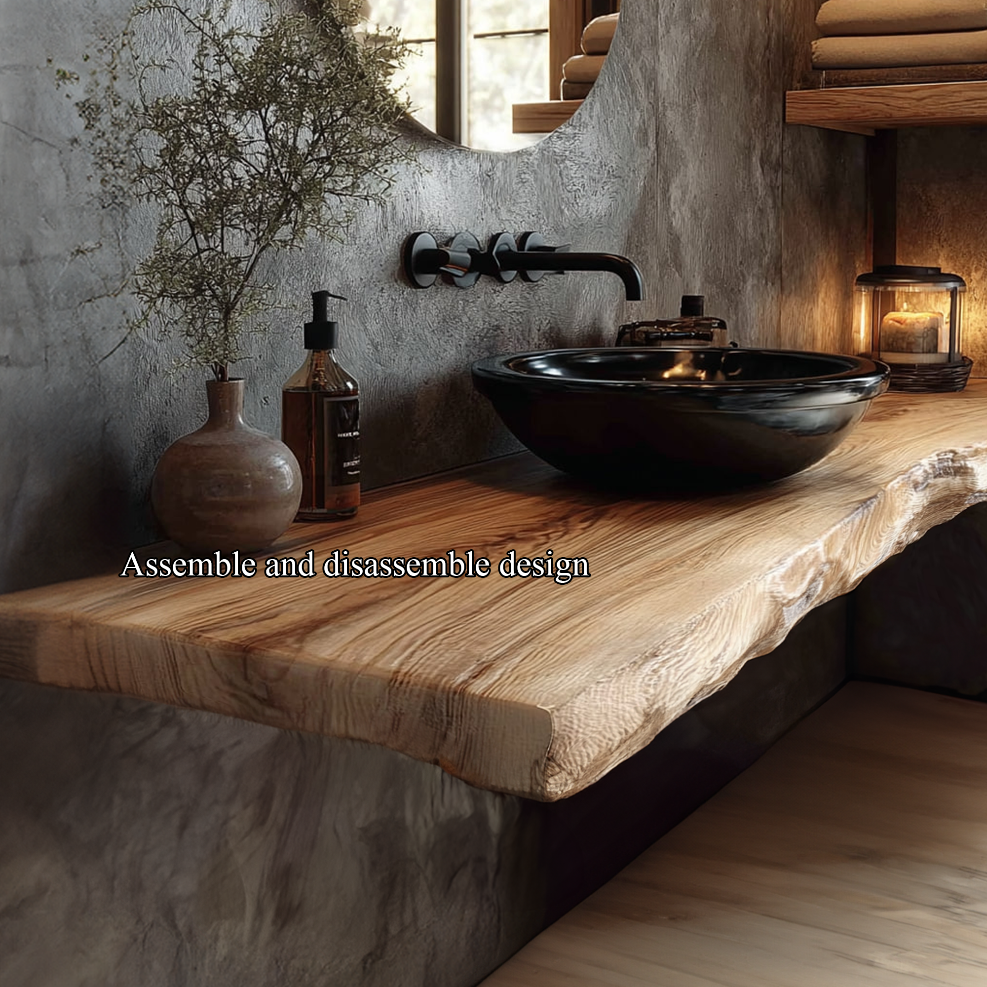 Midcentury Floating Shelf Natural Edge Vanity Bathroom SINLKIBRV161