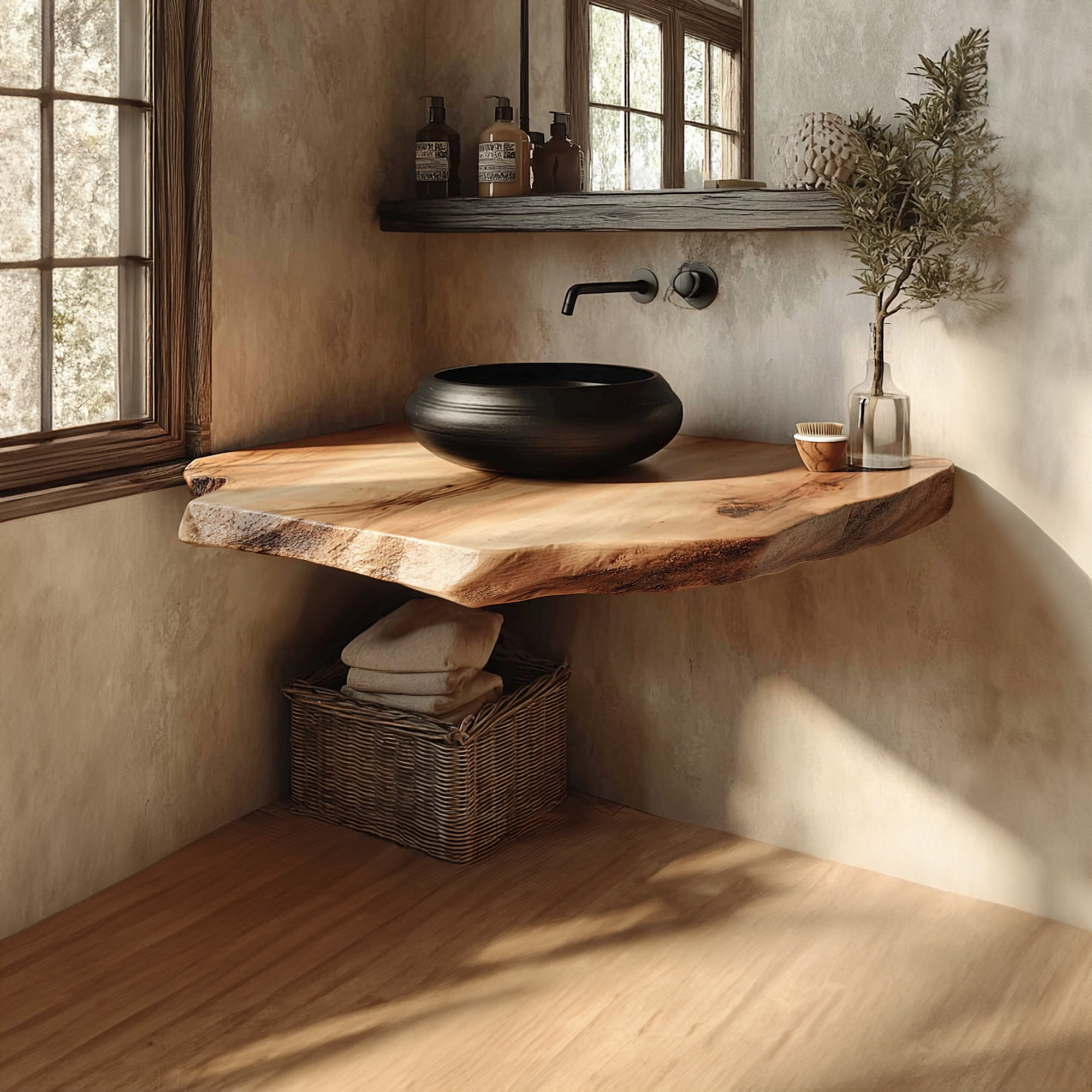 Midcentury Floating Shelf Natural Edge Vanity Powder Room SINLKIBRV163