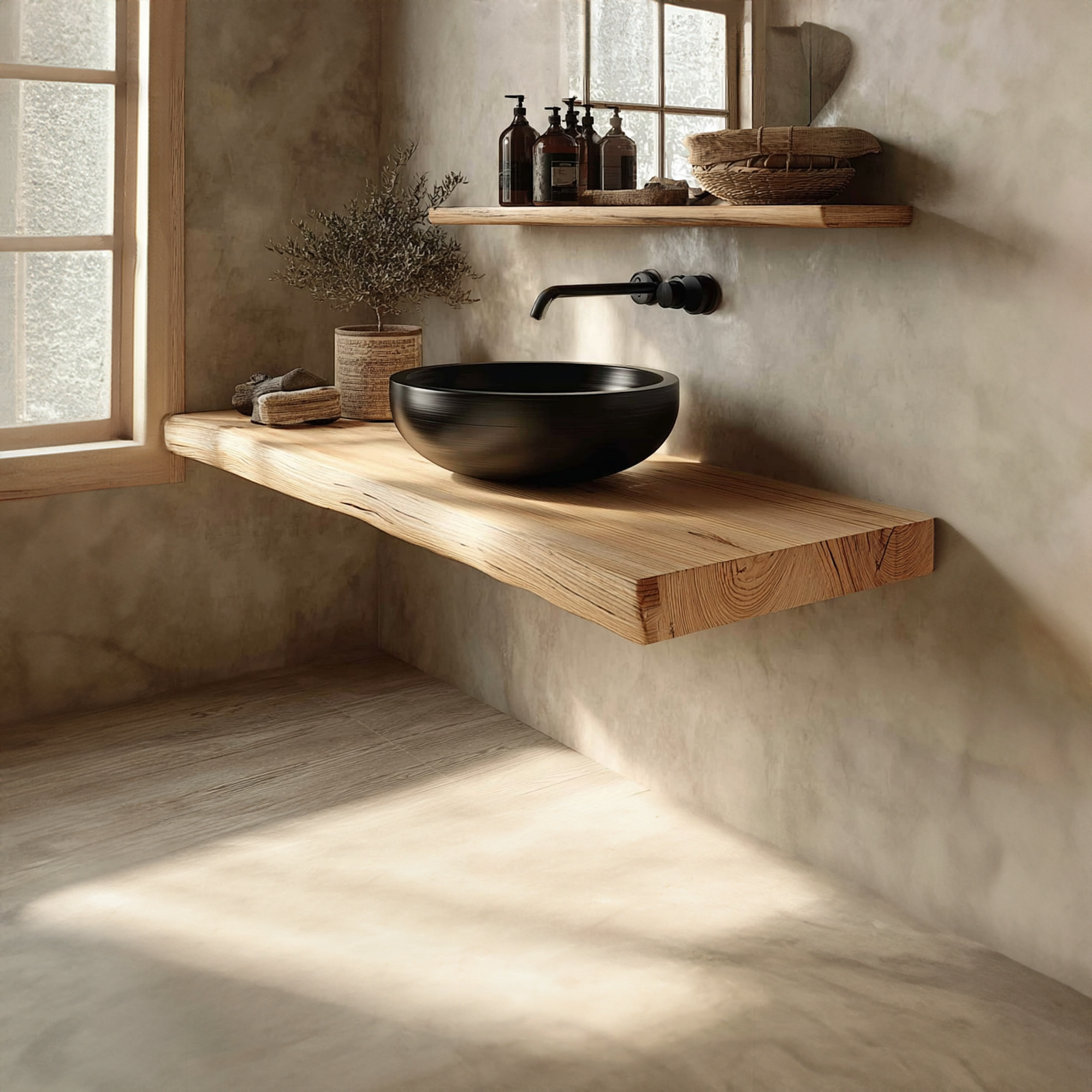 Midcentury Floating Shelf Natural Edge Vanity Wash Room SINLKIBRV162