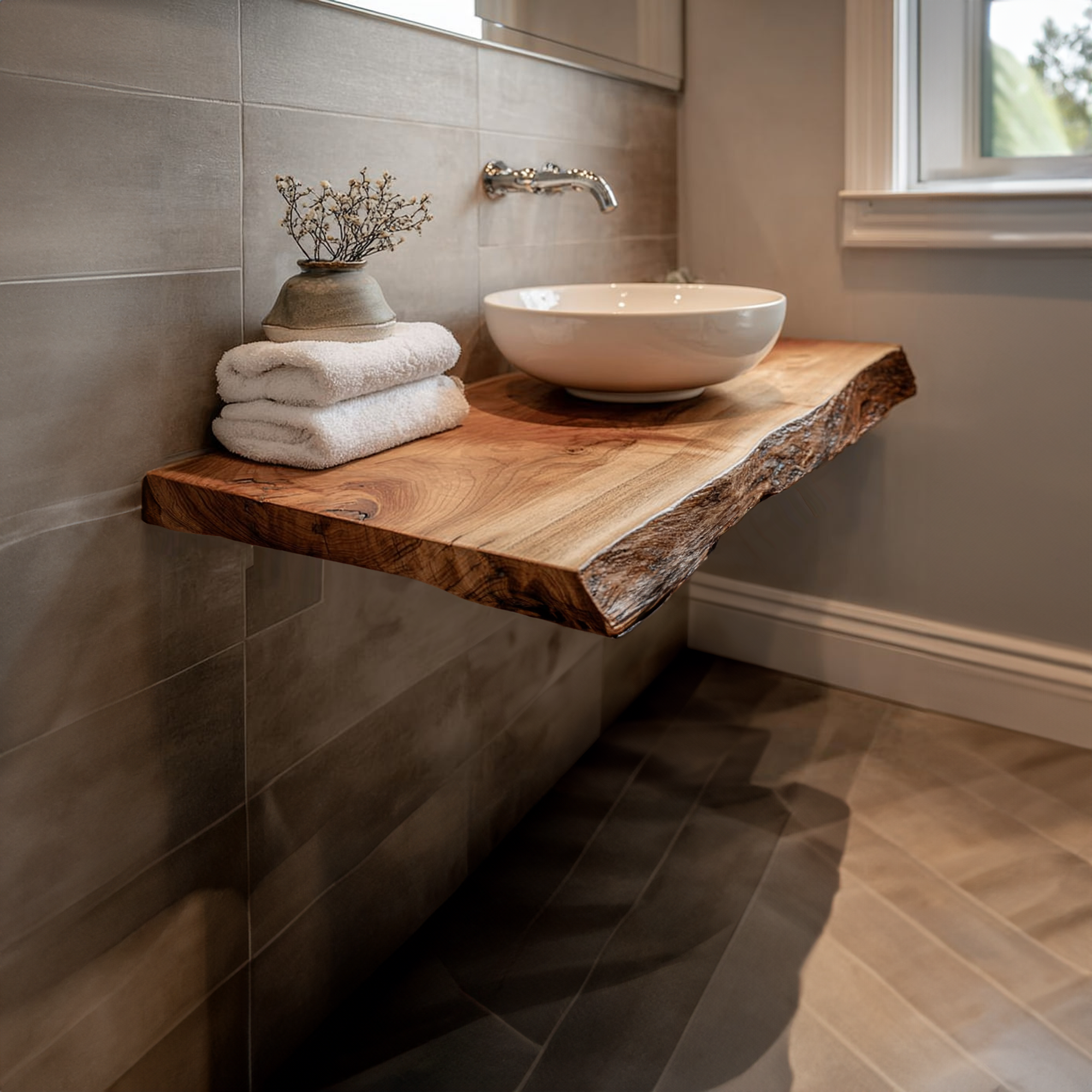 Midcentury Floating Shelf Natural Edge Washroom SINLKIBRV168