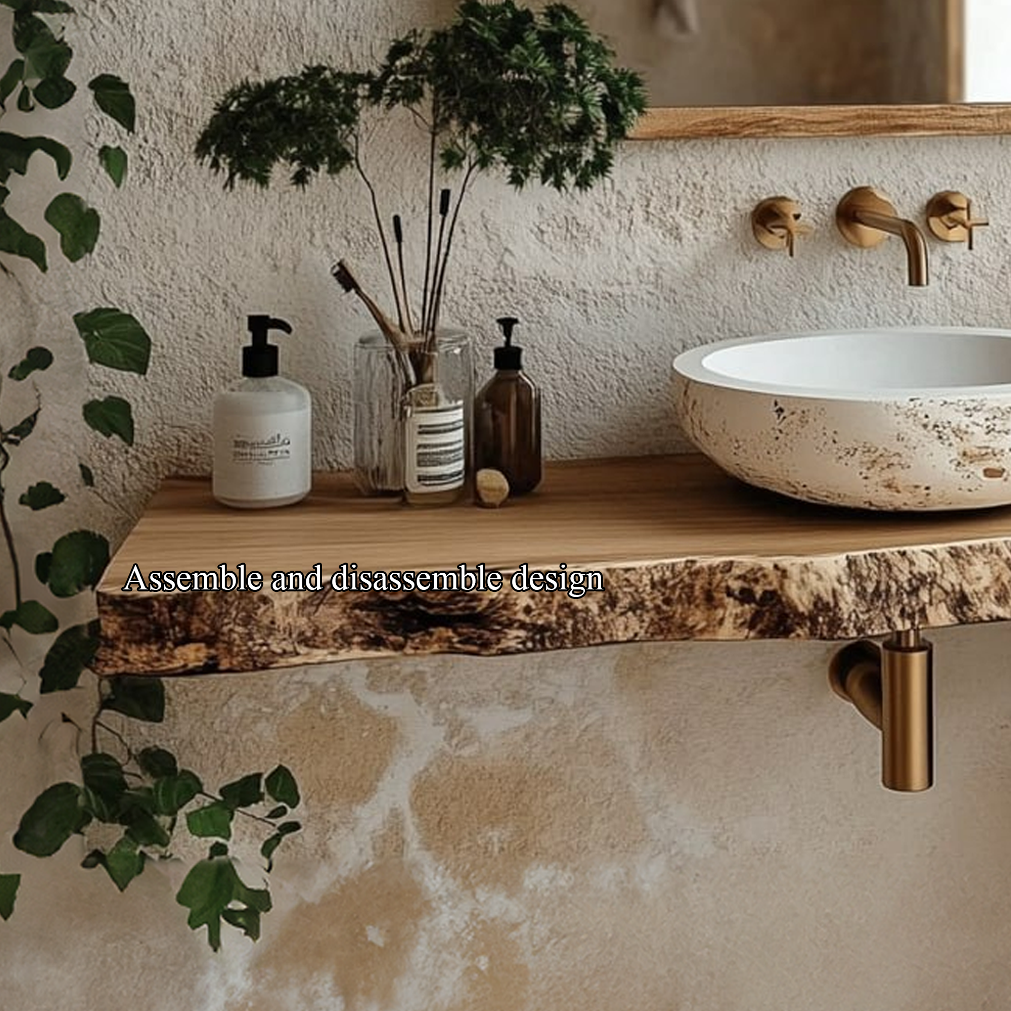 Midcentury Floating Shelf Vanity Natural Finish Bathroom SINLBRV106