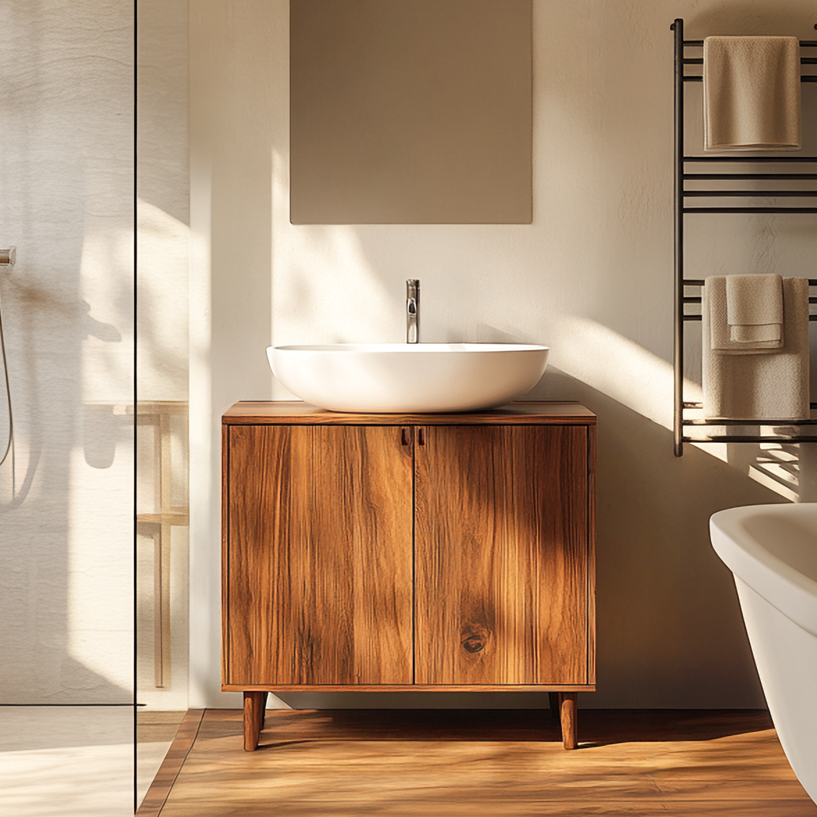 Midcentury Modern Bathroom Vanity Cabinet Freestanding Wood Storage Console SINLSABRV265