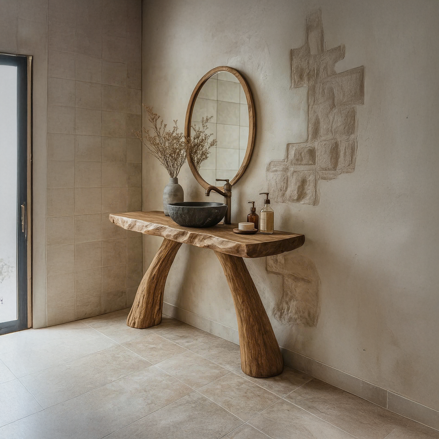 Midcentury Solid Wood Console Bathroom SINLSABRV080