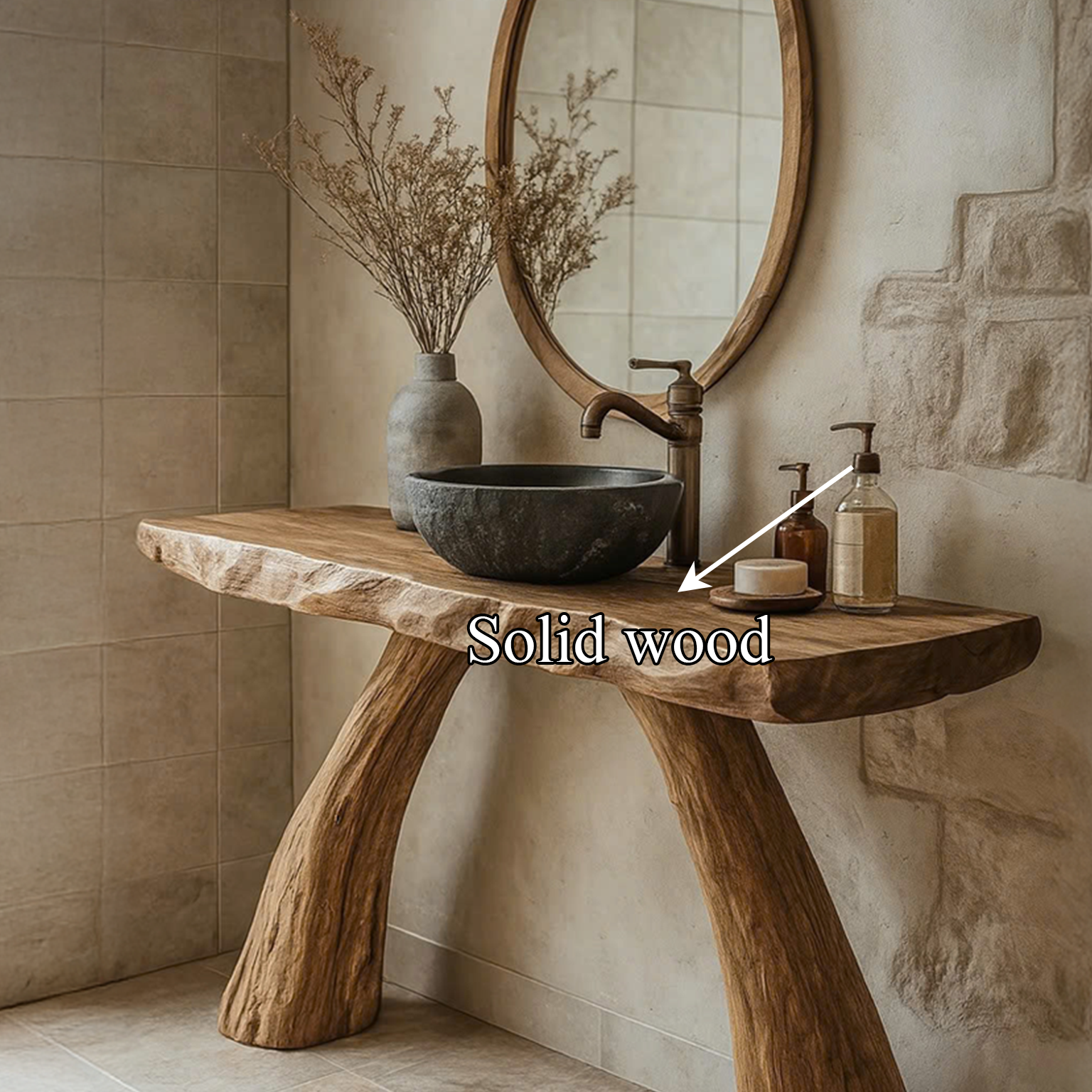 Midcentury Solid Wood Console Bathroom SINLSABRV080