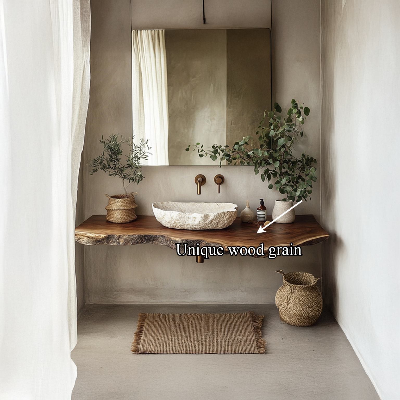 Midcentury Solid Wood Shelf Vanity Bathroom SINLSABRV074