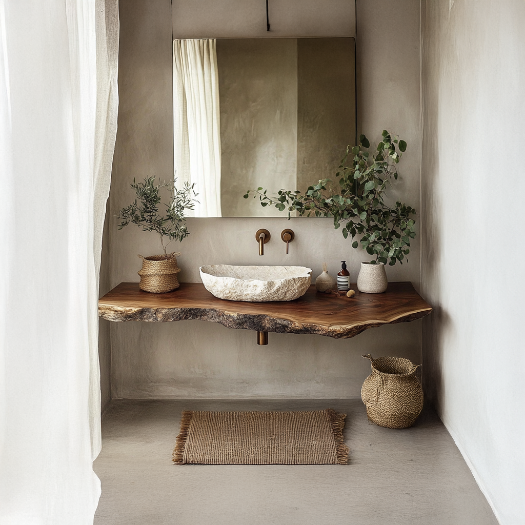 Midcentury Solid Wood Shelf Vanity Bathroom SINLSABRV074