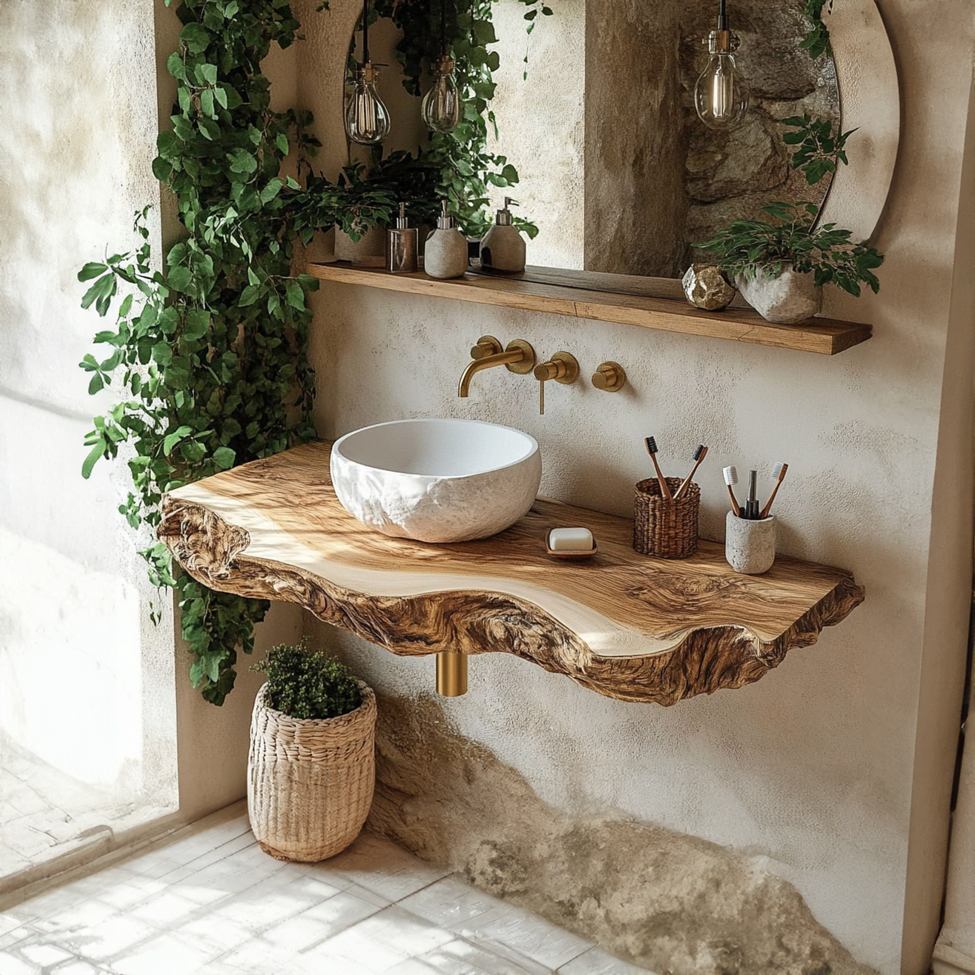 Midcentury Stone Basin Vanity Bathroom SINLBRV109