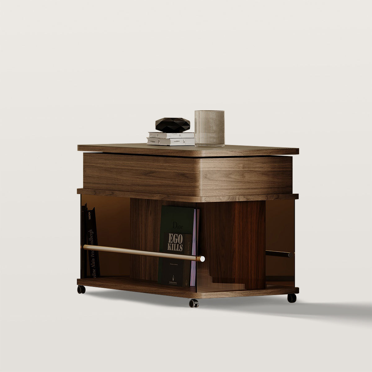 Middle Ancient Style Side Table with Wheel And Adjustable Tabletop