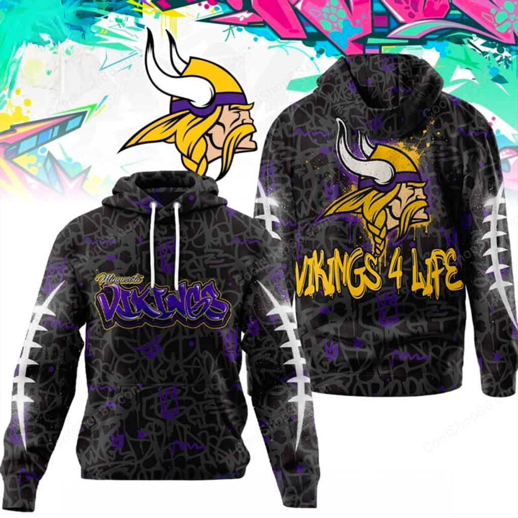 Minnesota Vikings Graffiti For Life Hoodie Vikings Merch Christmas Present For Dad