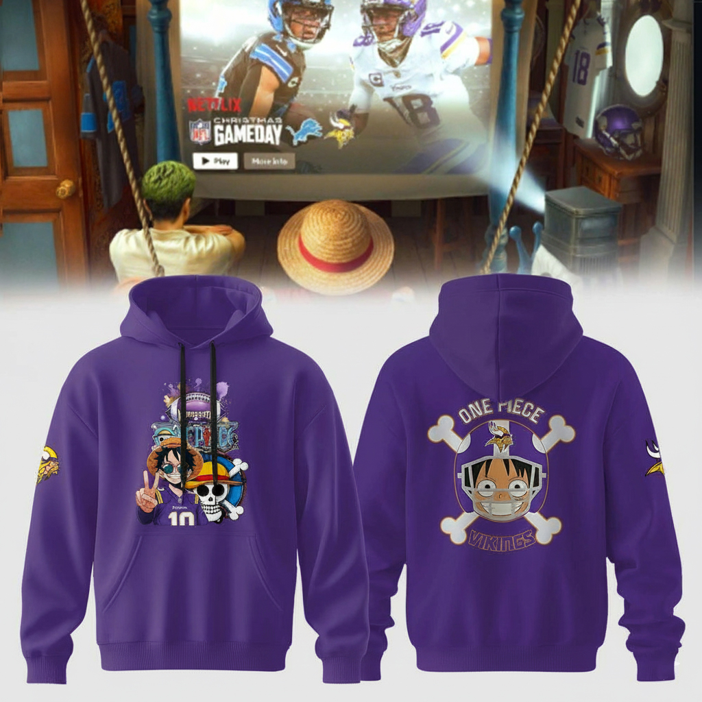 Minnesota Vikings x ONE PIECE Straw Hat Hoodie Vikings Apparel Unique Football Anime Fans Gifts